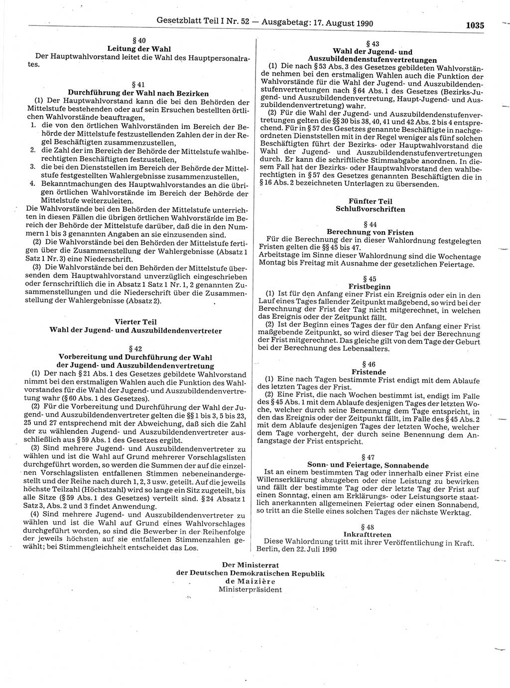 Gesetzblatt (GBl.) der Deutschen Demokratischen Republik (DDR) Teil Ⅰ 1990, Seite 1035 (GBl. DDR Ⅰ 1990, S. 1035)
