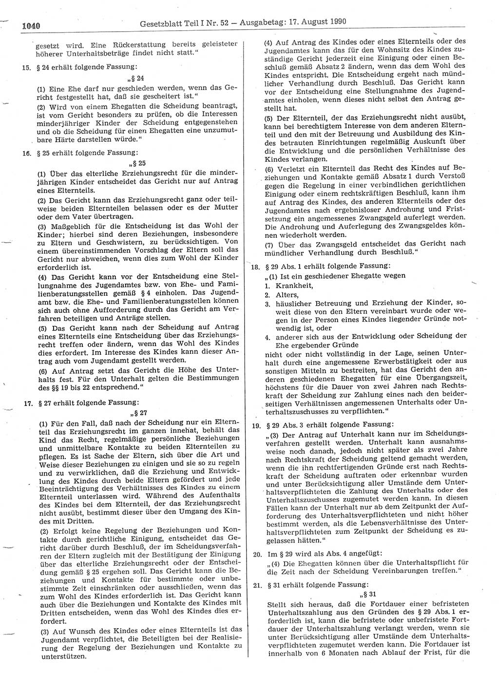 Gesetzblatt (GBl.) der Deutschen Demokratischen Republik (DDR) Teil Ⅰ 1990, Seite 1040 (GBl. DDR Ⅰ 1990, S. 1040)