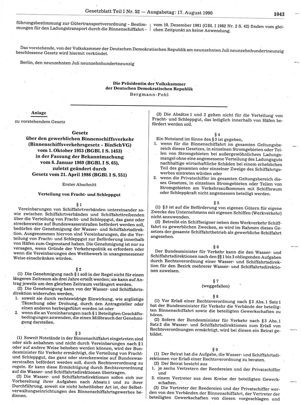 Gesetzblatt (GBl.) der Deutschen Demokratischen Republik (DDR) Teil Ⅰ 1990, Seite 1043 (GBl. DDR Ⅰ 1990, S. 1043)