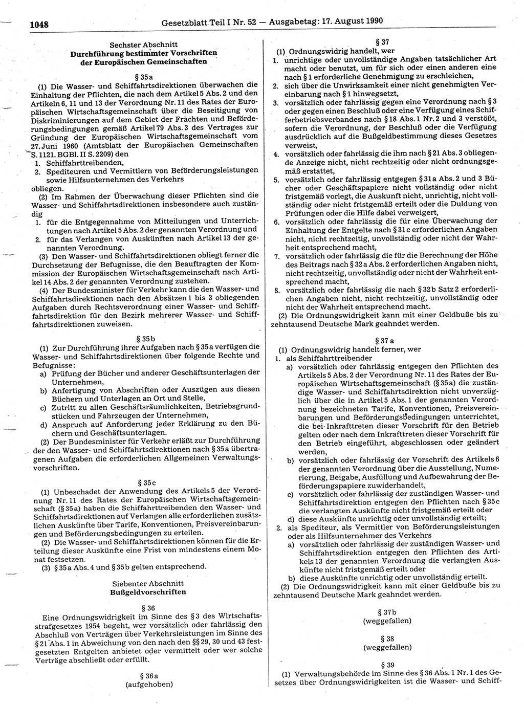 Gesetzblatt (GBl.) der Deutschen Demokratischen Republik (DDR) Teil Ⅰ 1990, Seite 1048 (GBl. DDR Ⅰ 1990, S. 1048)