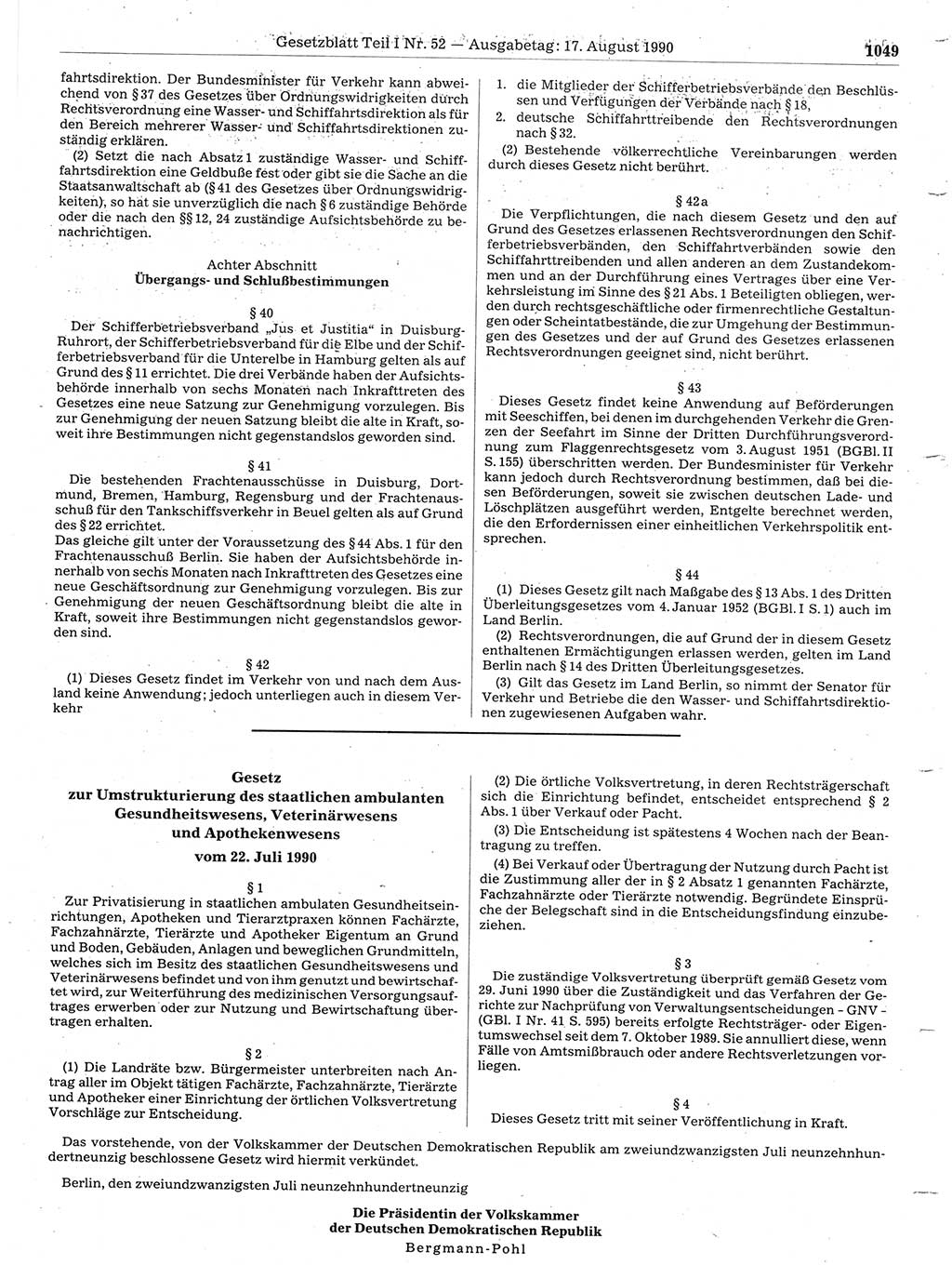 Gesetzblatt (GBl.) der Deutschen Demokratischen Republik (DDR) Teil Ⅰ 1990, Seite 1049 (GBl. DDR Ⅰ 1990, S. 1049)