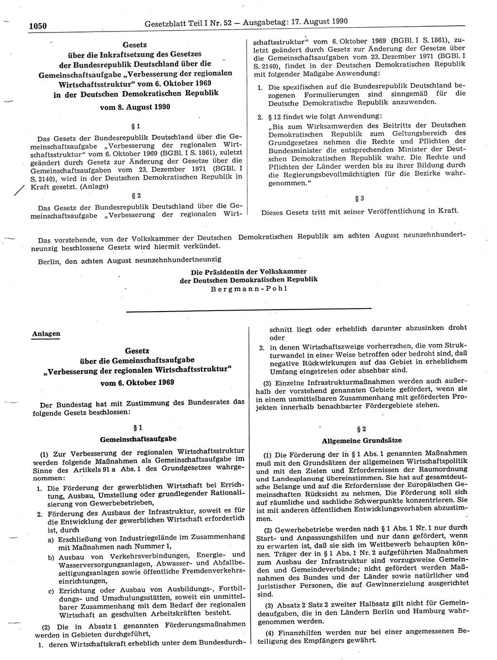 Gesetzblatt (GBl.) der Deutschen Demokratischen Republik (DDR) Teil Ⅰ 1990, Seite 1050 (GBl. DDR Ⅰ 1990, S. 1050)