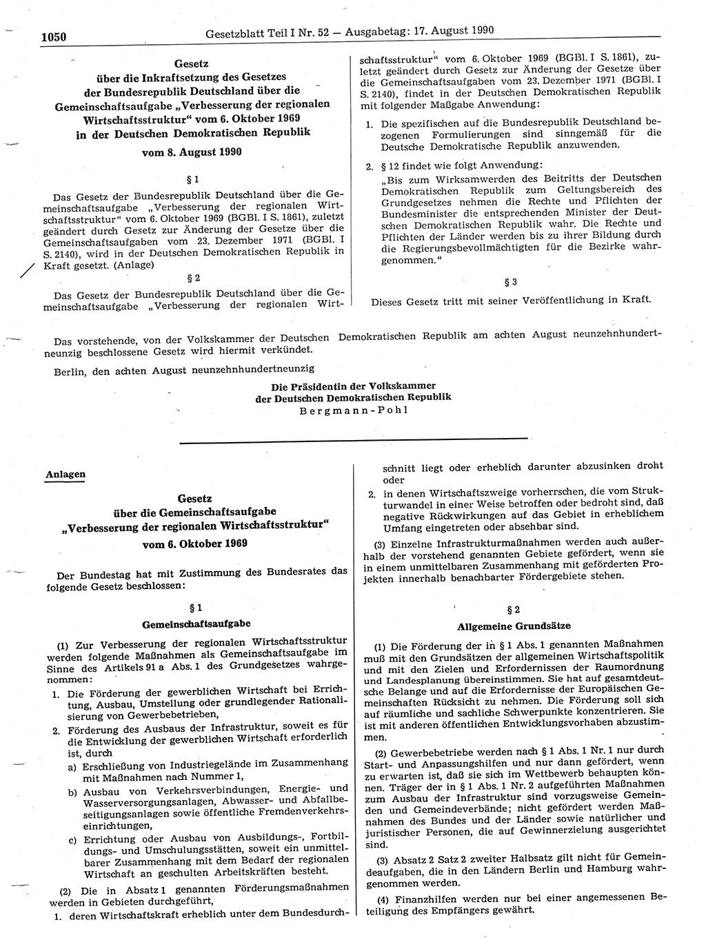 Gesetzblatt (GBl.) der Deutschen Demokratischen Republik (DDR) Teil Ⅰ 1990, Seite 1050 (GBl. DDR Ⅰ 1990, S. 1050)