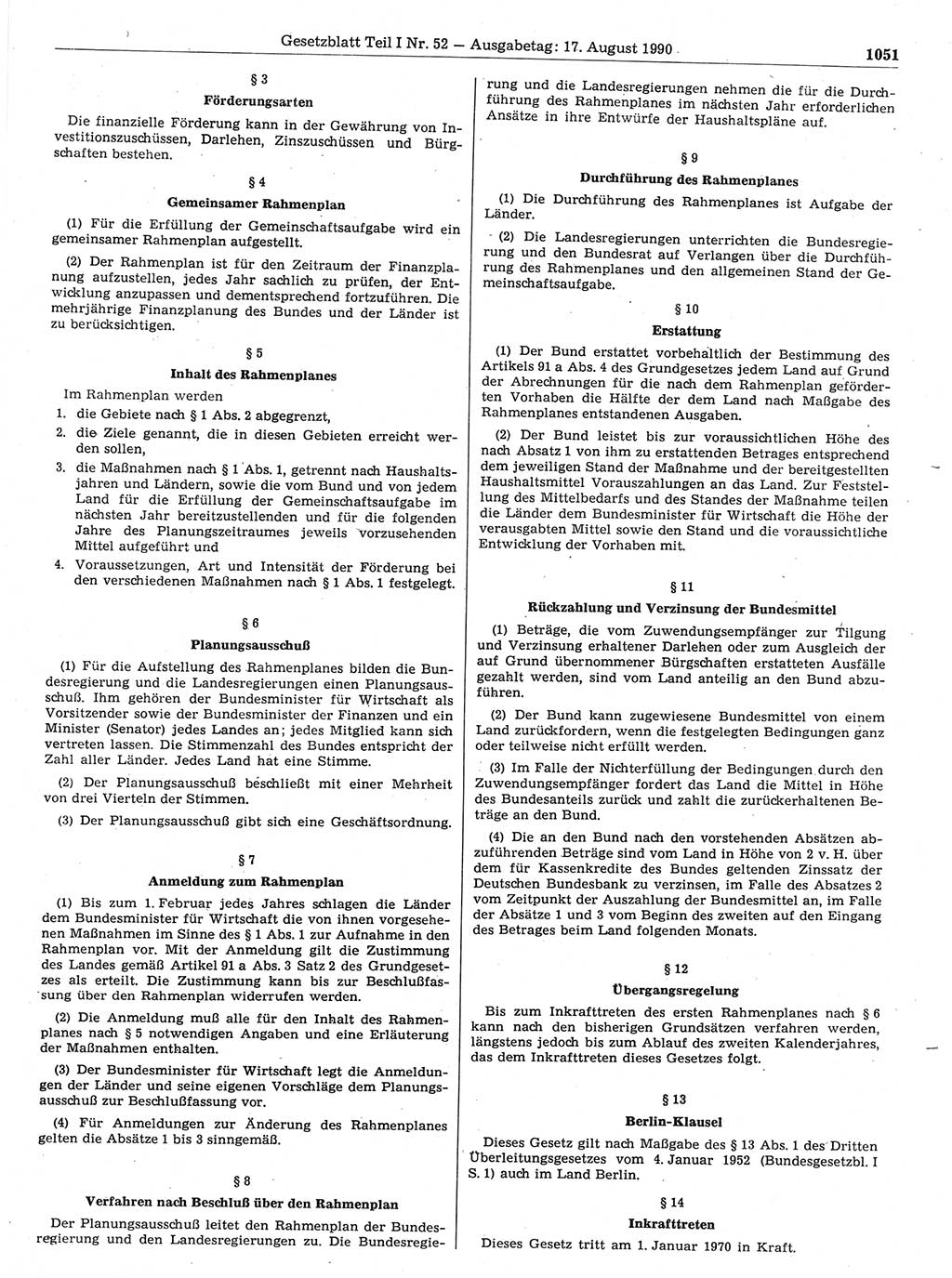 Gesetzblatt (GBl.) der Deutschen Demokratischen Republik (DDR) Teil Ⅰ 1990, Seite 1051 (GBl. DDR Ⅰ 1990, S. 1051)