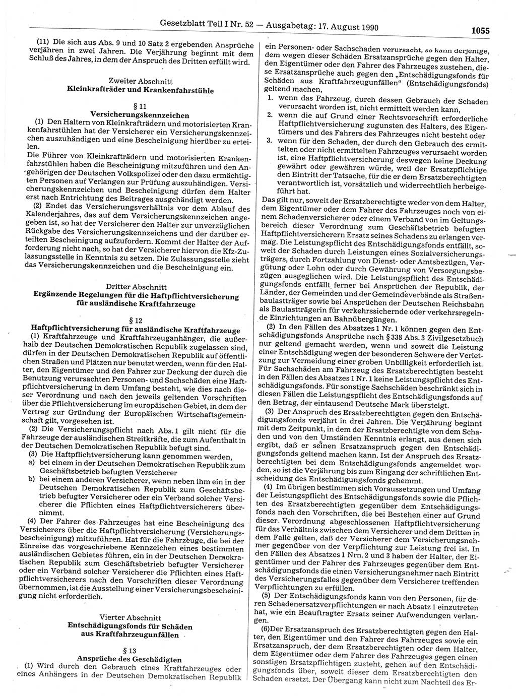 Gesetzblatt (GBl.) der Deutschen Demokratischen Republik (DDR) Teil Ⅰ 1990, Seite 1055 (GBl. DDR Ⅰ 1990, S. 1055)