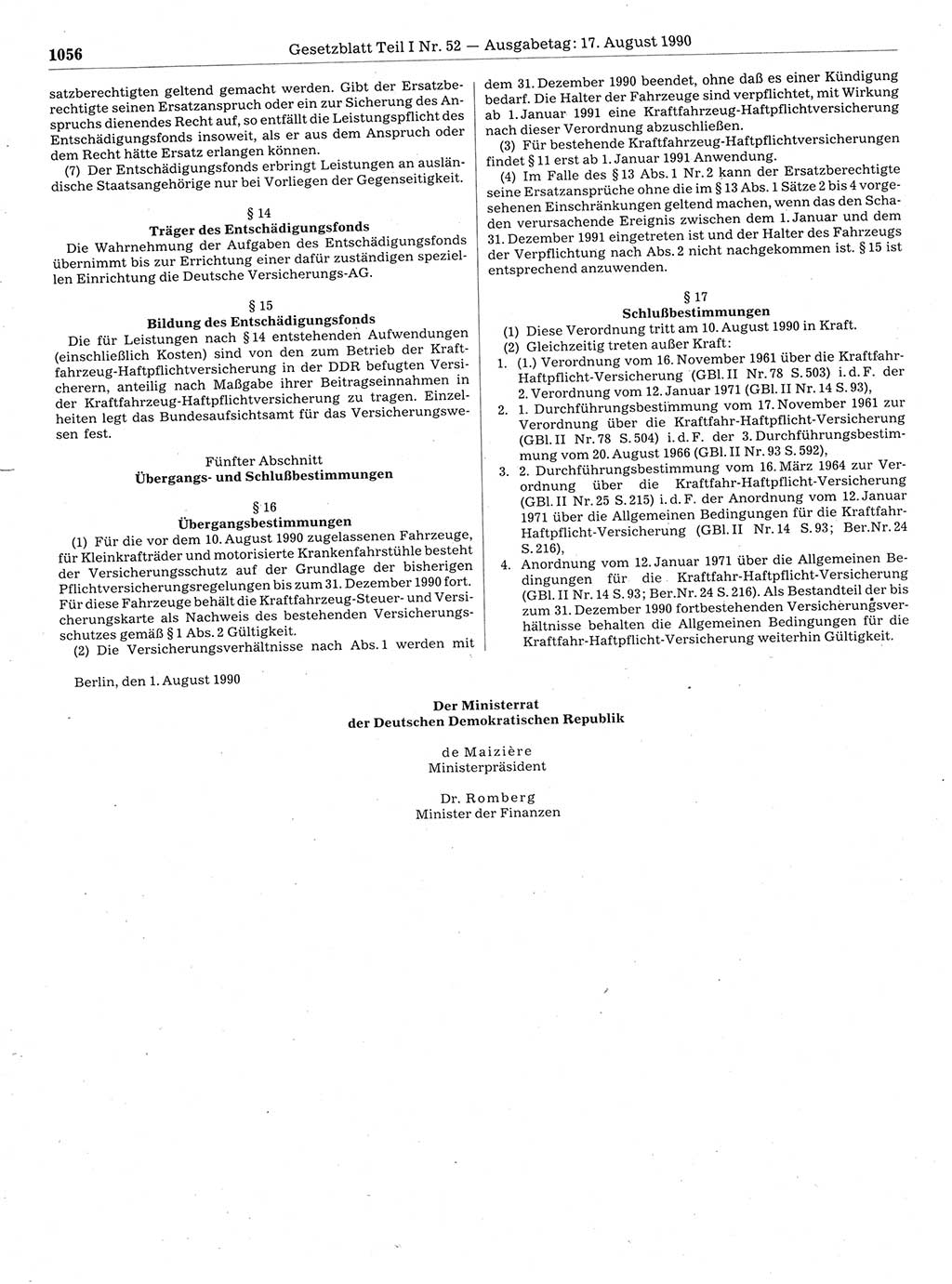 Gesetzblatt (GBl.) der Deutschen Demokratischen Republik (DDR) Teil Ⅰ 1990, Seite 1056 (GBl. DDR Ⅰ 1990, S. 1056)