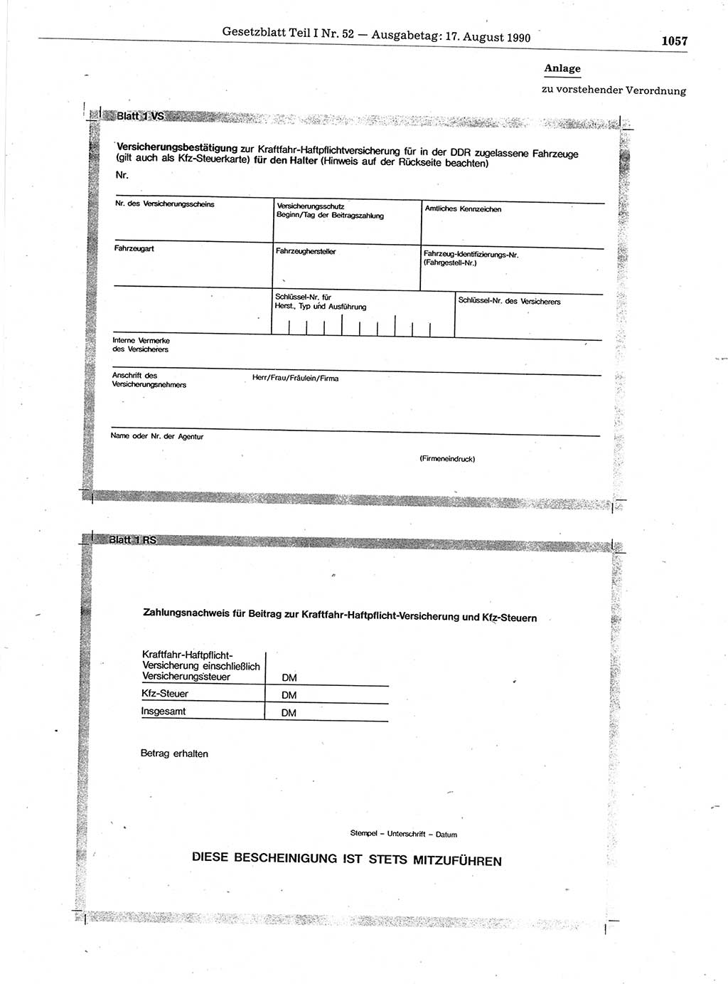 Gesetzblatt (GBl.) der Deutschen Demokratischen Republik (DDR) Teil Ⅰ 1990, Seite 1057 (GBl. DDR Ⅰ 1990, S. 1057)
