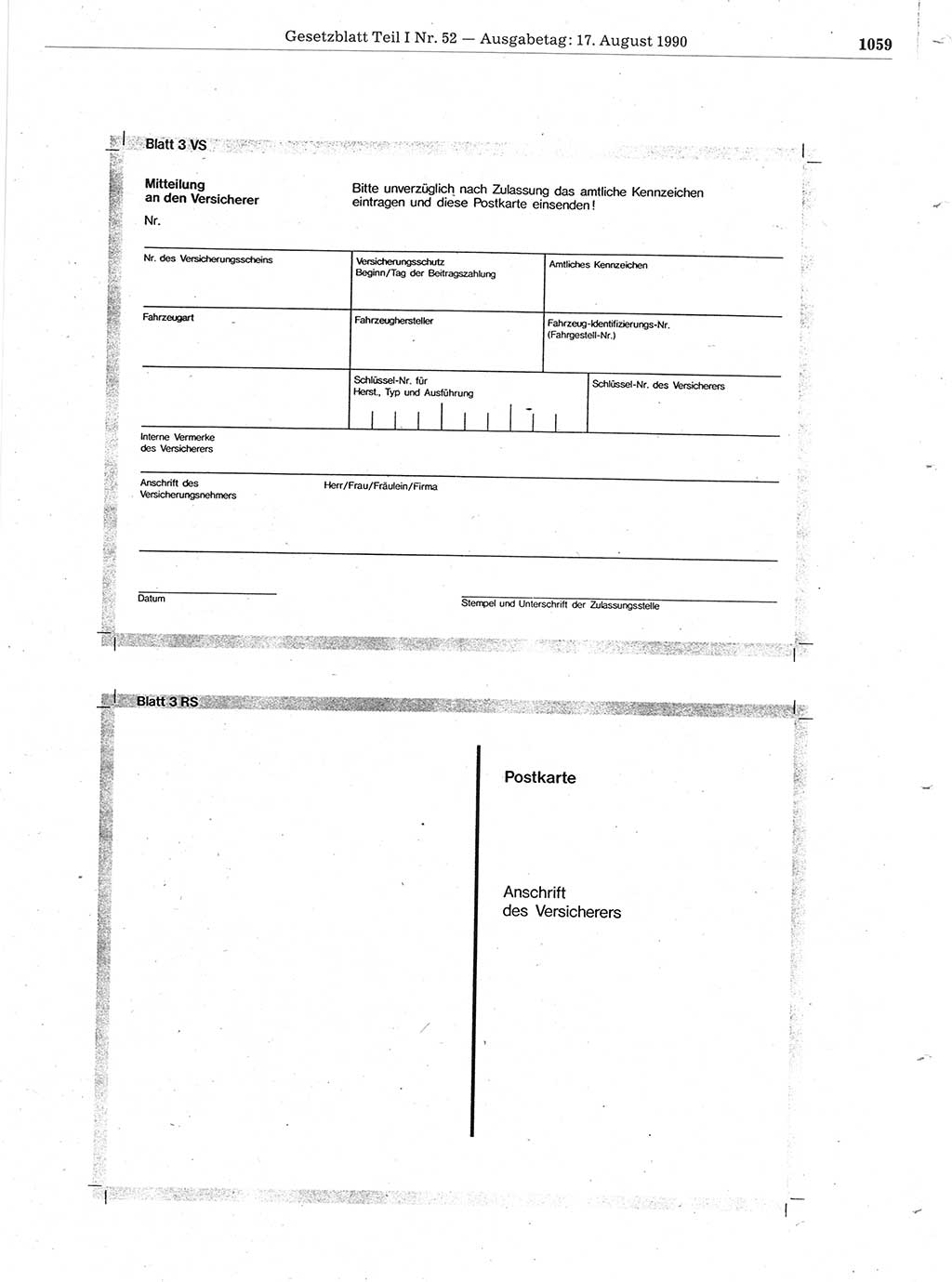 Gesetzblatt (GBl.) der Deutschen Demokratischen Republik (DDR) Teil Ⅰ 1990, Seite 1059 (GBl. DDR Ⅰ 1990, S. 1059)