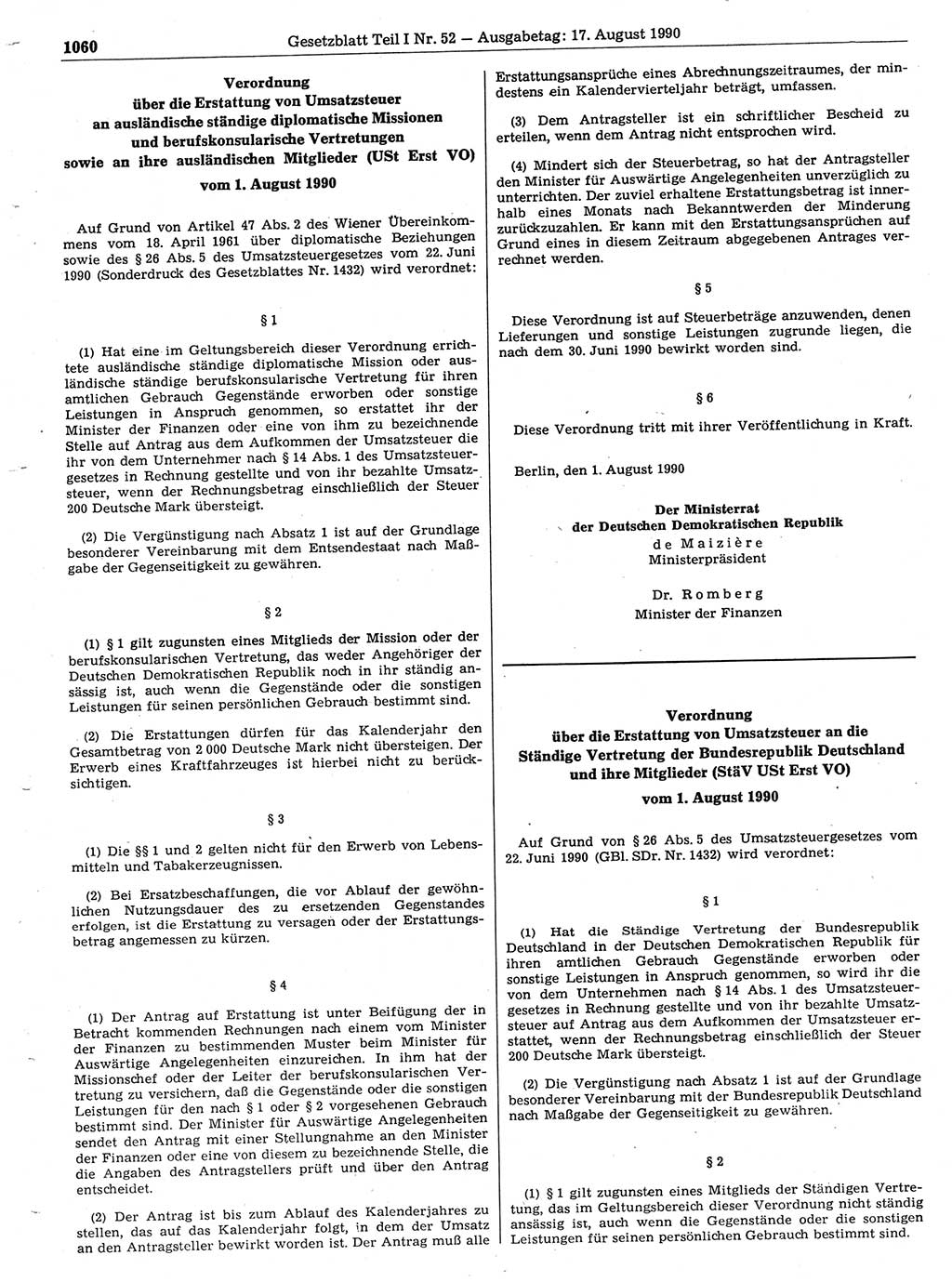 Gesetzblatt (GBl.) der Deutschen Demokratischen Republik (DDR) Teil Ⅰ 1990, Seite 1060 (GBl. DDR Ⅰ 1990, S. 1060)