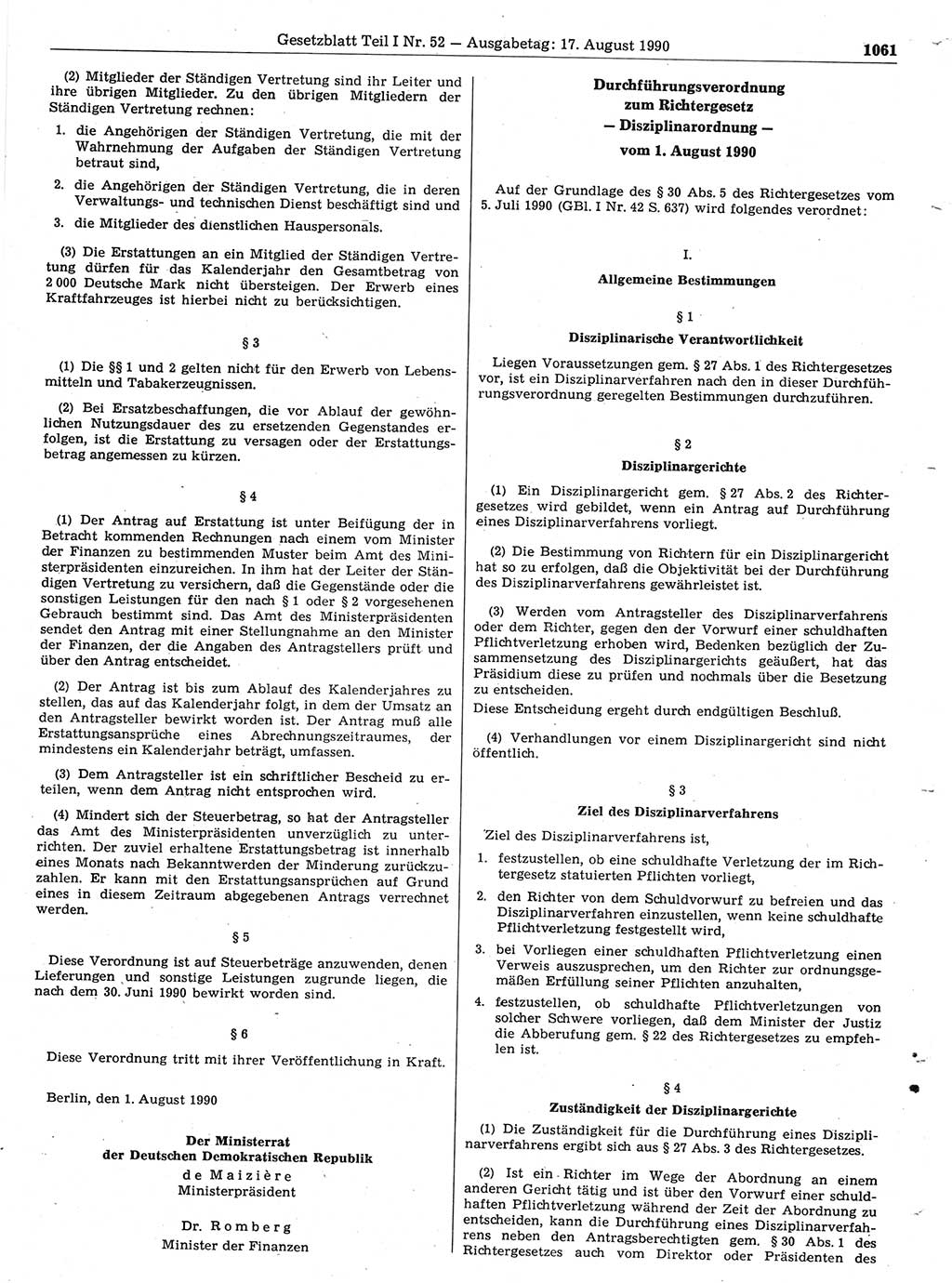 Gesetzblatt (GBl.) der Deutschen Demokratischen Republik (DDR) Teil Ⅰ 1990, Seite 1061 (GBl. DDR Ⅰ 1990, S. 1061)