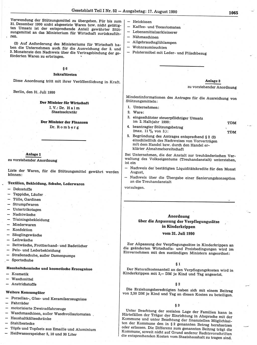 Gesetzblatt (GBl.) der Deutschen Demokratischen Republik (DDR) Teil Ⅰ 1990, Seite 1065 (GBl. DDR Ⅰ 1990, S. 1065)