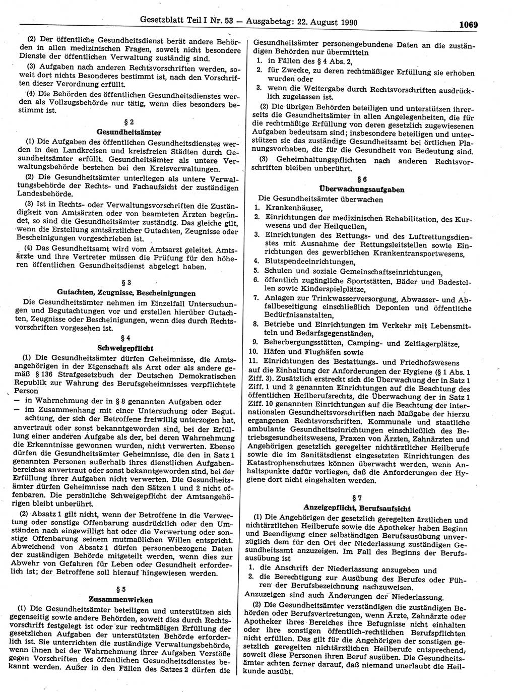 Gesetzblatt (GBl.) der Deutschen Demokratischen Republik (DDR) Teil Ⅰ 1990, Seite 1069 (GBl. DDR Ⅰ 1990, S. 1069)