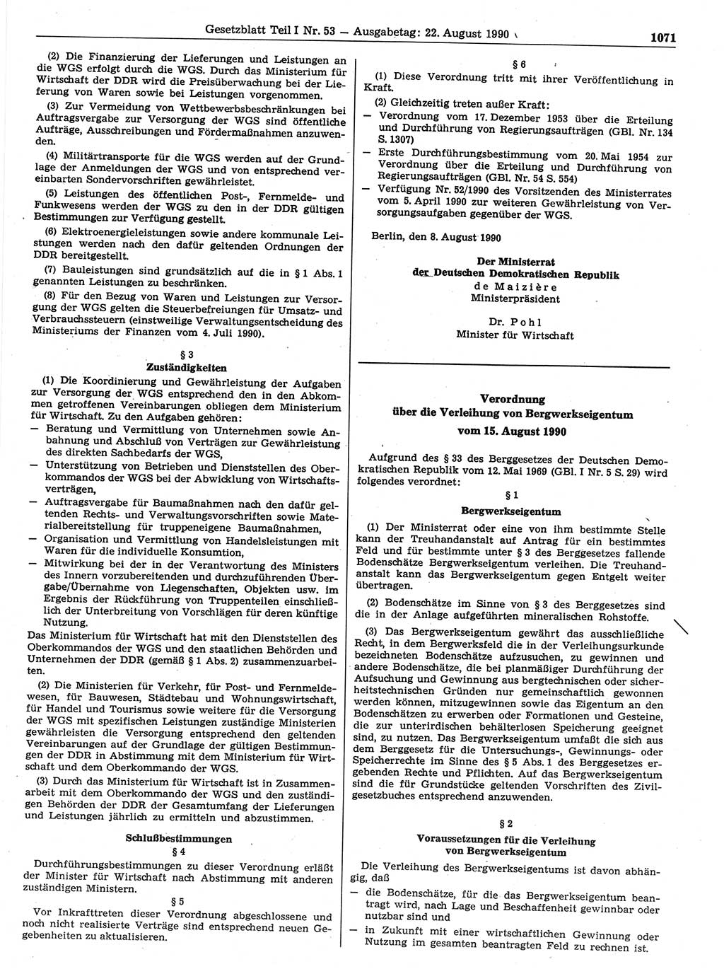 Gesetzblatt (GBl.) der Deutschen Demokratischen Republik (DDR) Teil Ⅰ 1990, Seite 1071 (GBl. DDR Ⅰ 1990, S. 1071)