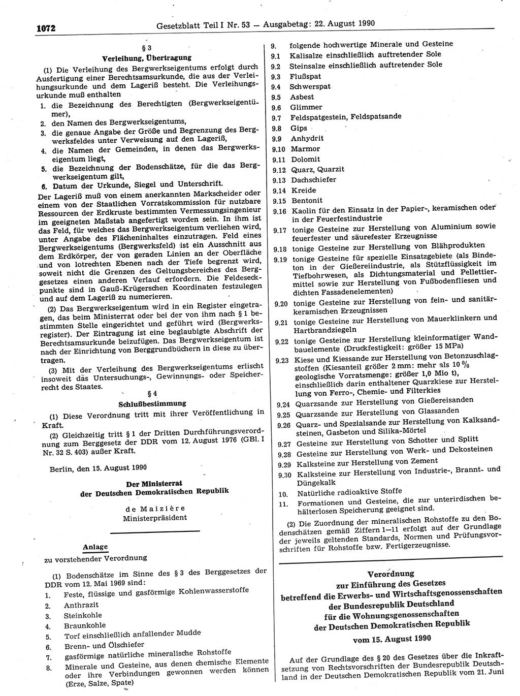 Gesetzblatt (GBl.) der Deutschen Demokratischen Republik (DDR) Teil Ⅰ 1990, Seite 1072 (GBl. DDR Ⅰ 1990, S. 1072)