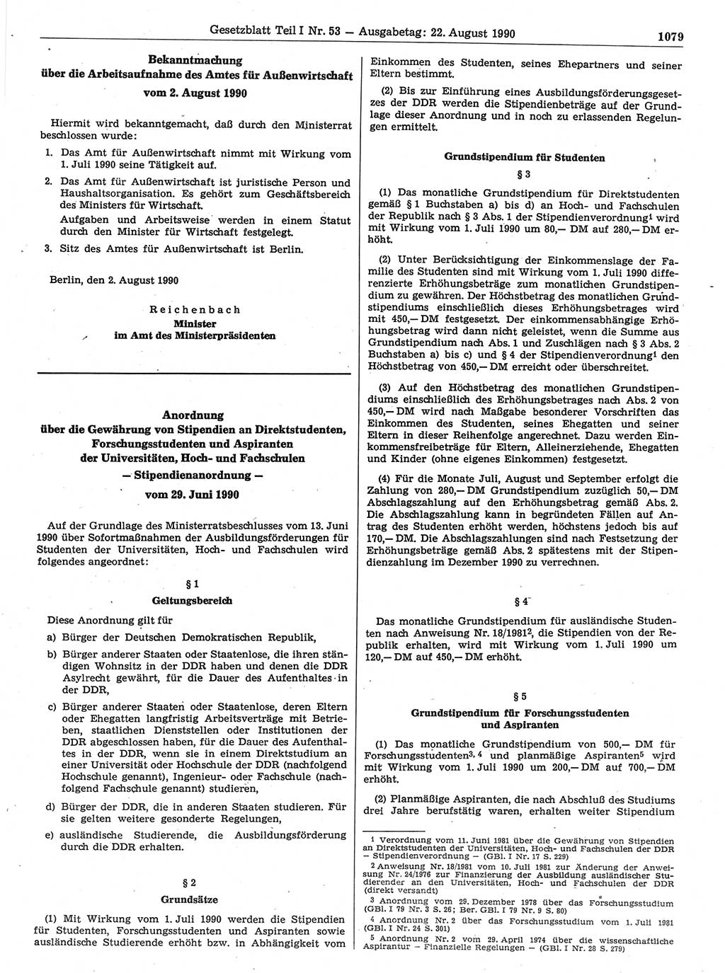 Gesetzblatt (GBl.) der Deutschen Demokratischen Republik (DDR) Teil Ⅰ 1990, Seite 1079 (GBl. DDR Ⅰ 1990, S. 1079)