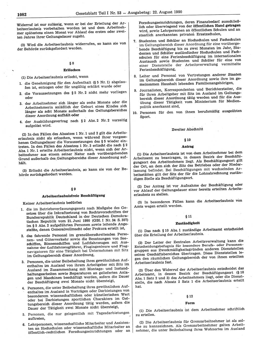 Gesetzblatt (GBl.) der Deutschen Demokratischen Republik (DDR) Teil Ⅰ 1990, Seite 1082 (GBl. DDR Ⅰ 1990, S. 1082)