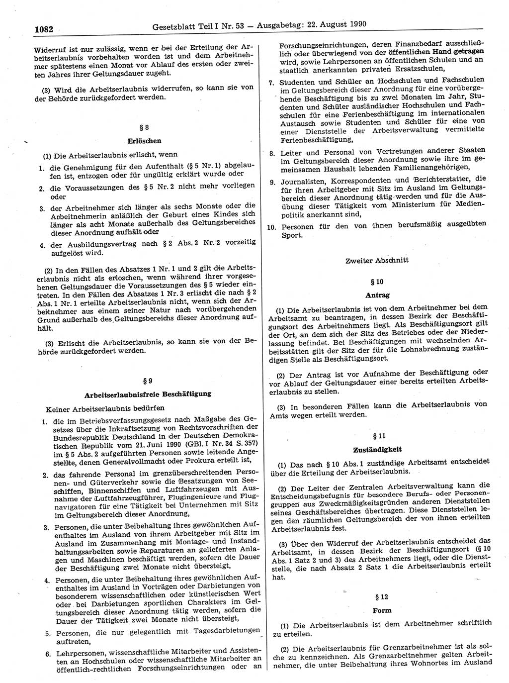 Gesetzblatt (GBl.) der Deutschen Demokratischen Republik (DDR) Teil Ⅰ 1990, Seite 1082 (GBl. DDR Ⅰ 1990, S. 1082)