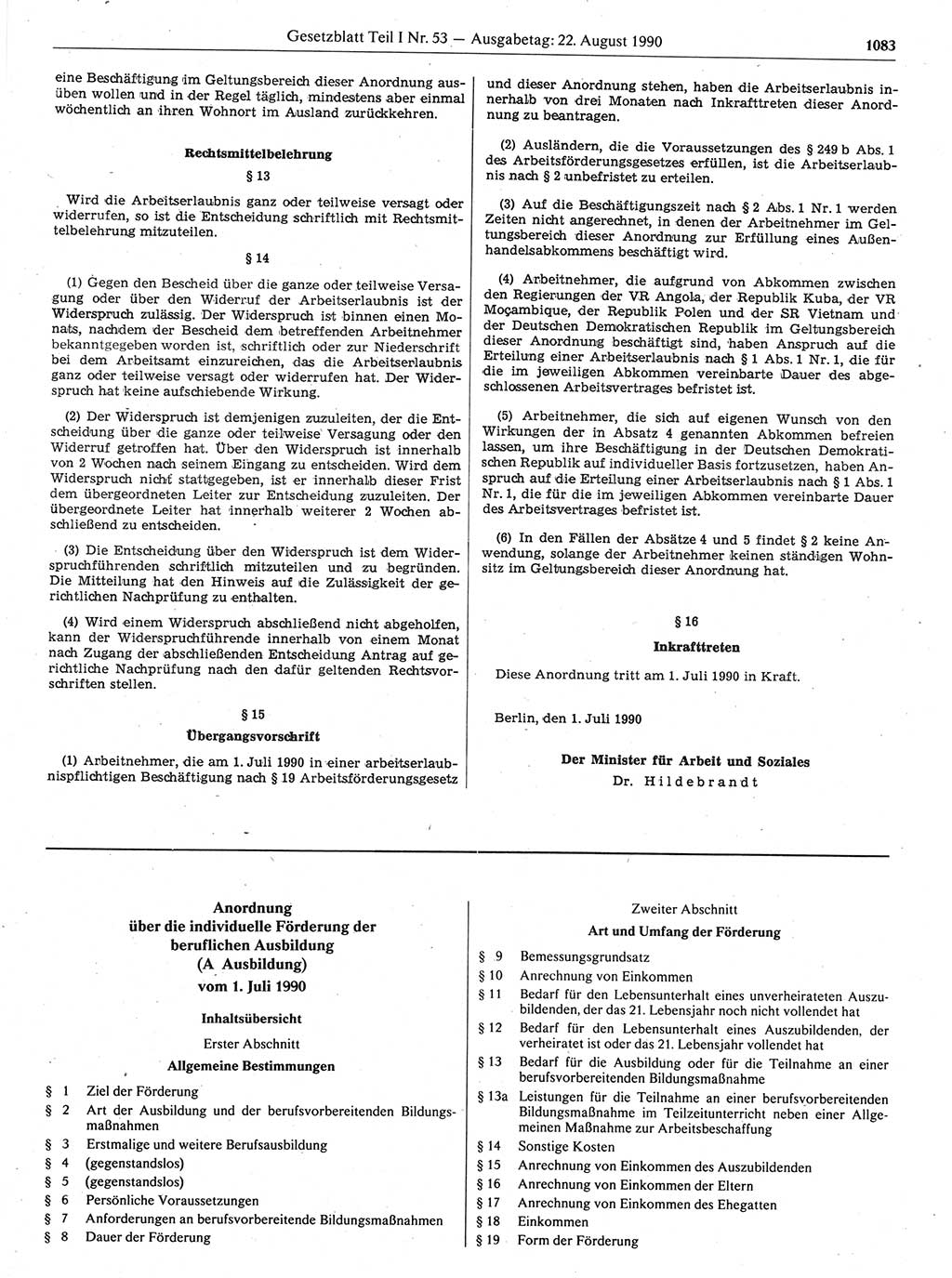Gesetzblatt (GBl.) der Deutschen Demokratischen Republik (DDR) Teil Ⅰ 1990, Seite 1083 (GBl. DDR Ⅰ 1990, S. 1083)