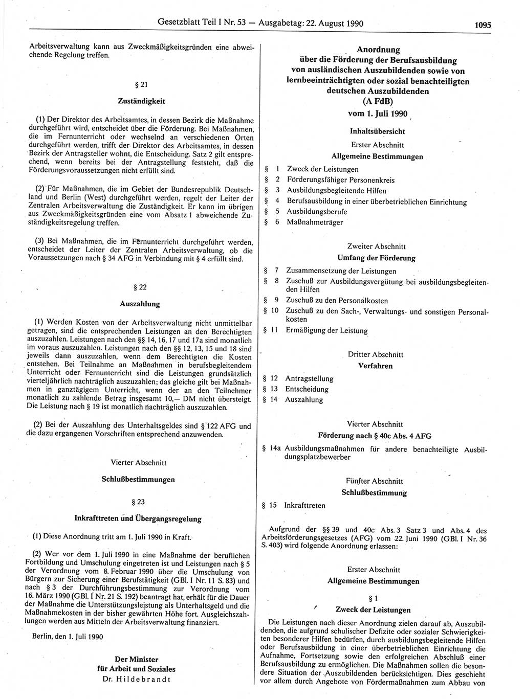 Gesetzblatt (GBl.) der Deutschen Demokratischen Republik (DDR) Teil Ⅰ 1990, Seite 1095 (GBl. DDR Ⅰ 1990, S. 1095)