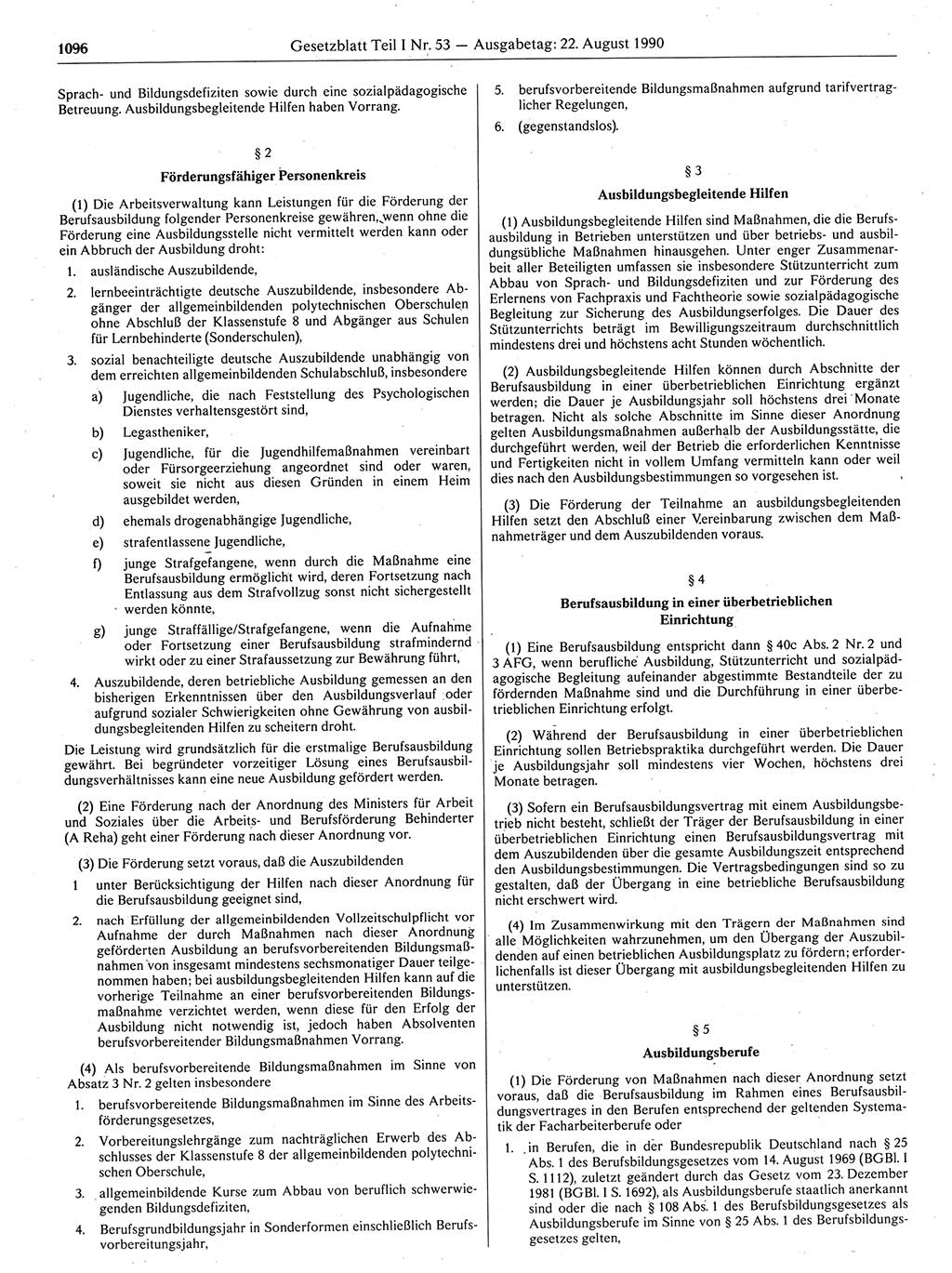 Gesetzblatt (GBl.) der Deutschen Demokratischen Republik (DDR) Teil Ⅰ 1990, Seite 1096 (GBl. DDR Ⅰ 1990, S. 1096)