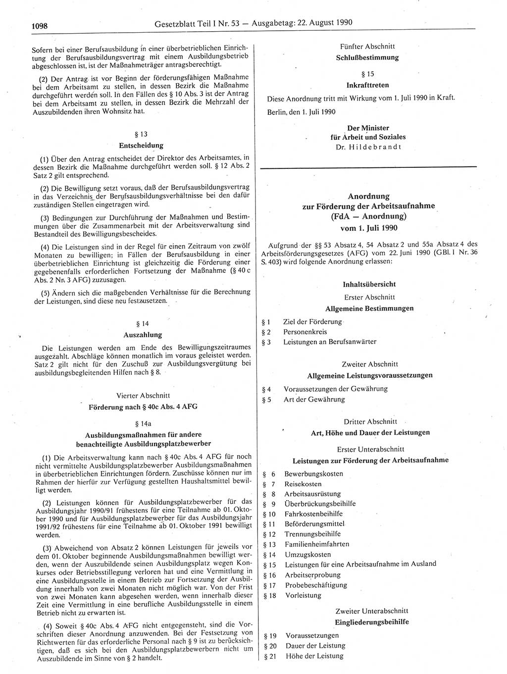 Gesetzblatt (GBl.) der Deutschen Demokratischen Republik (DDR) Teil Ⅰ 1990, Seite 1098 (GBl. DDR Ⅰ 1990, S. 1098)