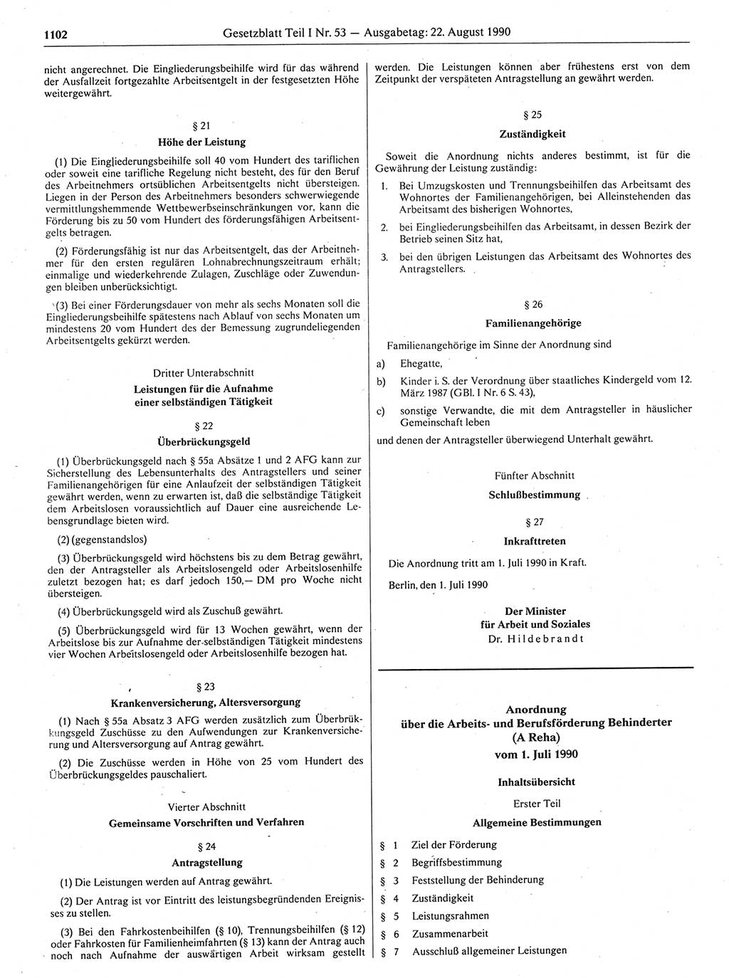 Gesetzblatt (GBl.) der Deutschen Demokratischen Republik (DDR) Teil Ⅰ 1990, Seite 1102 (GBl. DDR Ⅰ 1990, S. 1102)