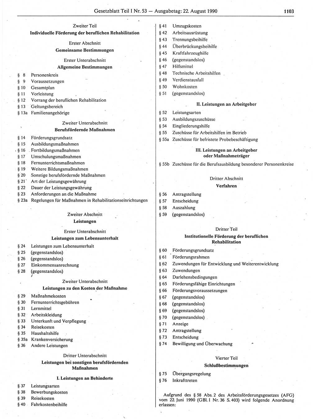 Gesetzblatt (GBl.) der Deutschen Demokratischen Republik (DDR) Teil Ⅰ 1990, Seite 1103 (GBl. DDR Ⅰ 1990, S. 1103)