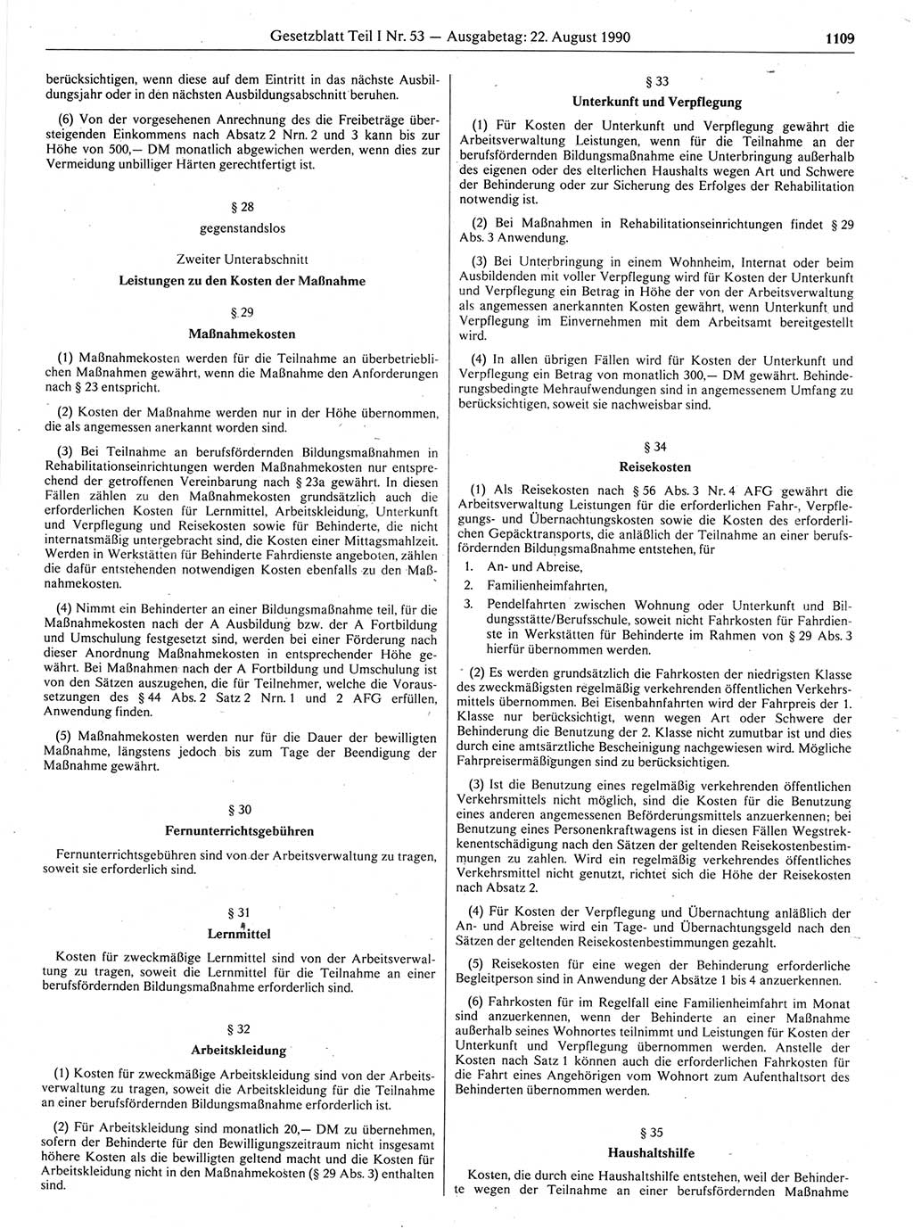 Gesetzblatt (GBl.) der Deutschen Demokratischen Republik (DDR) Teil Ⅰ 1990, Seite 1109 (GBl. DDR Ⅰ 1990, S. 1109)