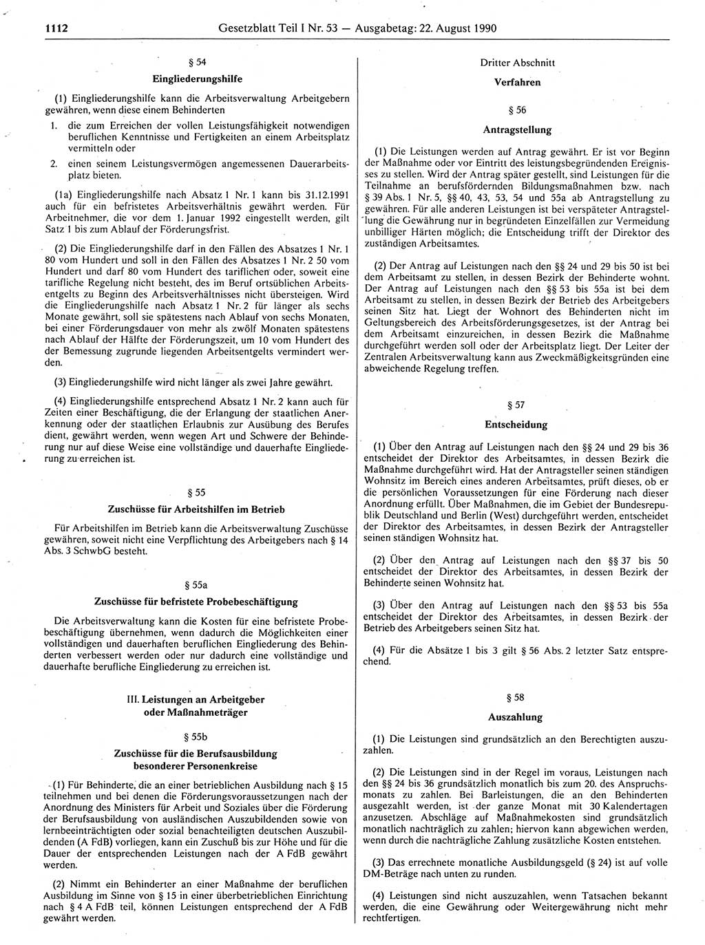 Gesetzblatt (GBl.) der Deutschen Demokratischen Republik (DDR) Teil Ⅰ 1990, Seite 1112 (GBl. DDR Ⅰ 1990, S. 1112)