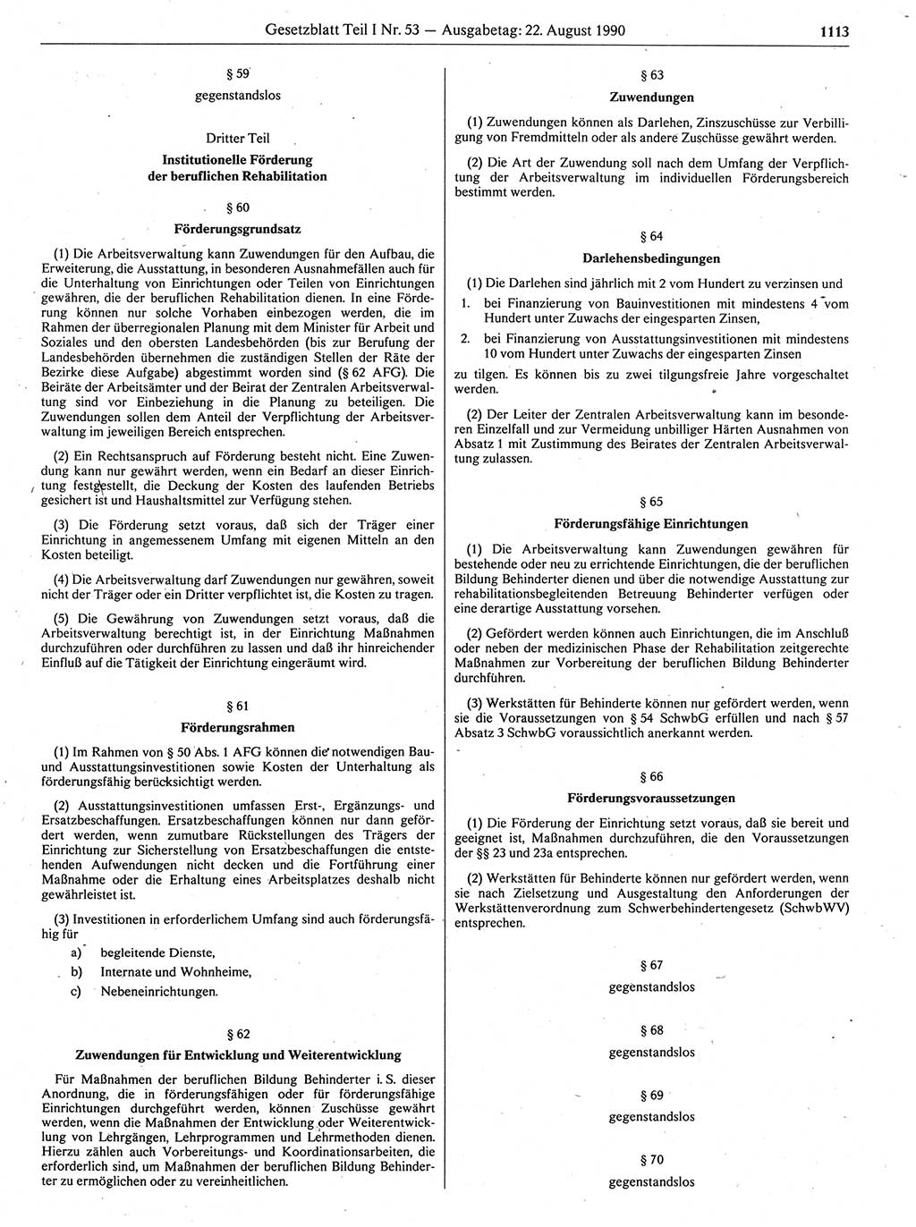 Gesetzblatt (GBl.) der Deutschen Demokratischen Republik (DDR) Teil Ⅰ 1990, Seite 1113 (GBl. DDR Ⅰ 1990, S. 1113)