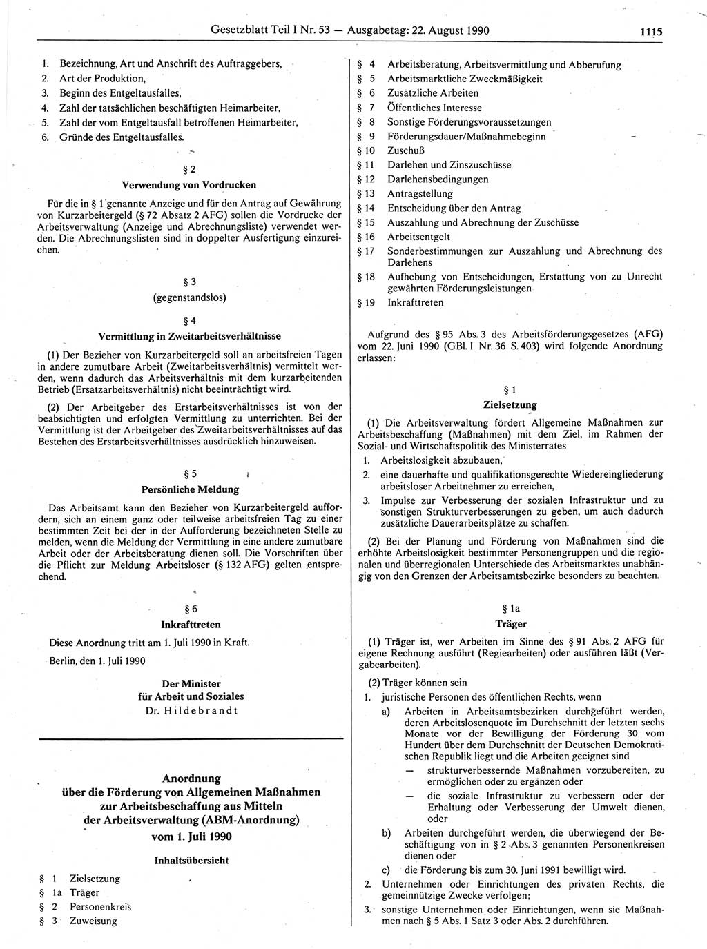 Gesetzblatt (GBl.) der Deutschen Demokratischen Republik (DDR) Teil Ⅰ 1990, Seite 1115 (GBl. DDR Ⅰ 1990, S. 1115)
