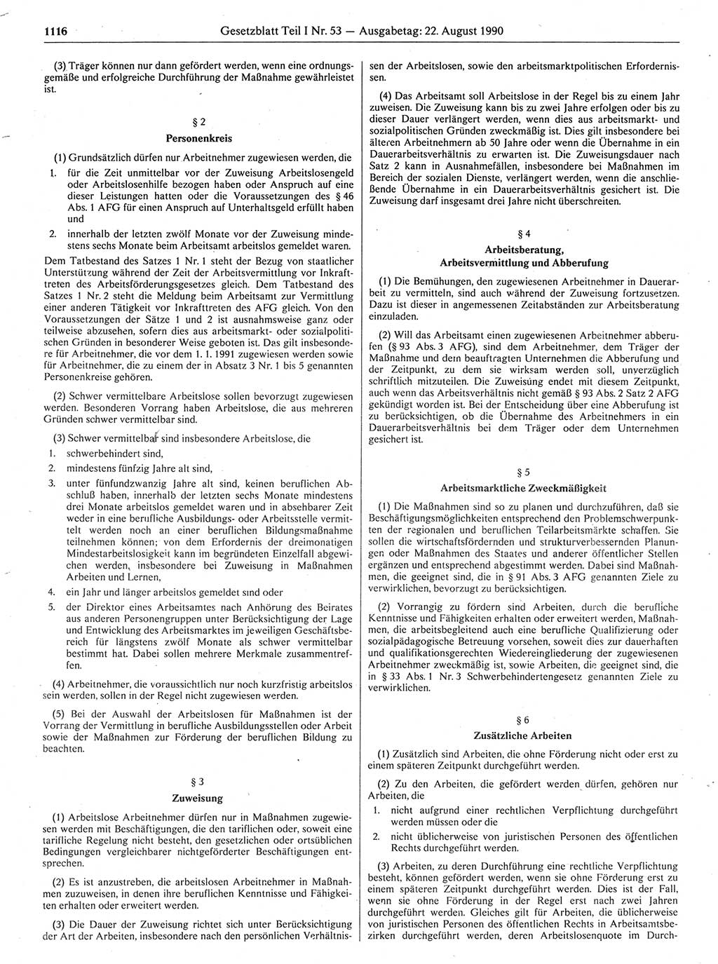 Gesetzblatt (GBl.) der Deutschen Demokratischen Republik (DDR) Teil Ⅰ 1990, Seite 1116 (GBl. DDR Ⅰ 1990, S. 1116)