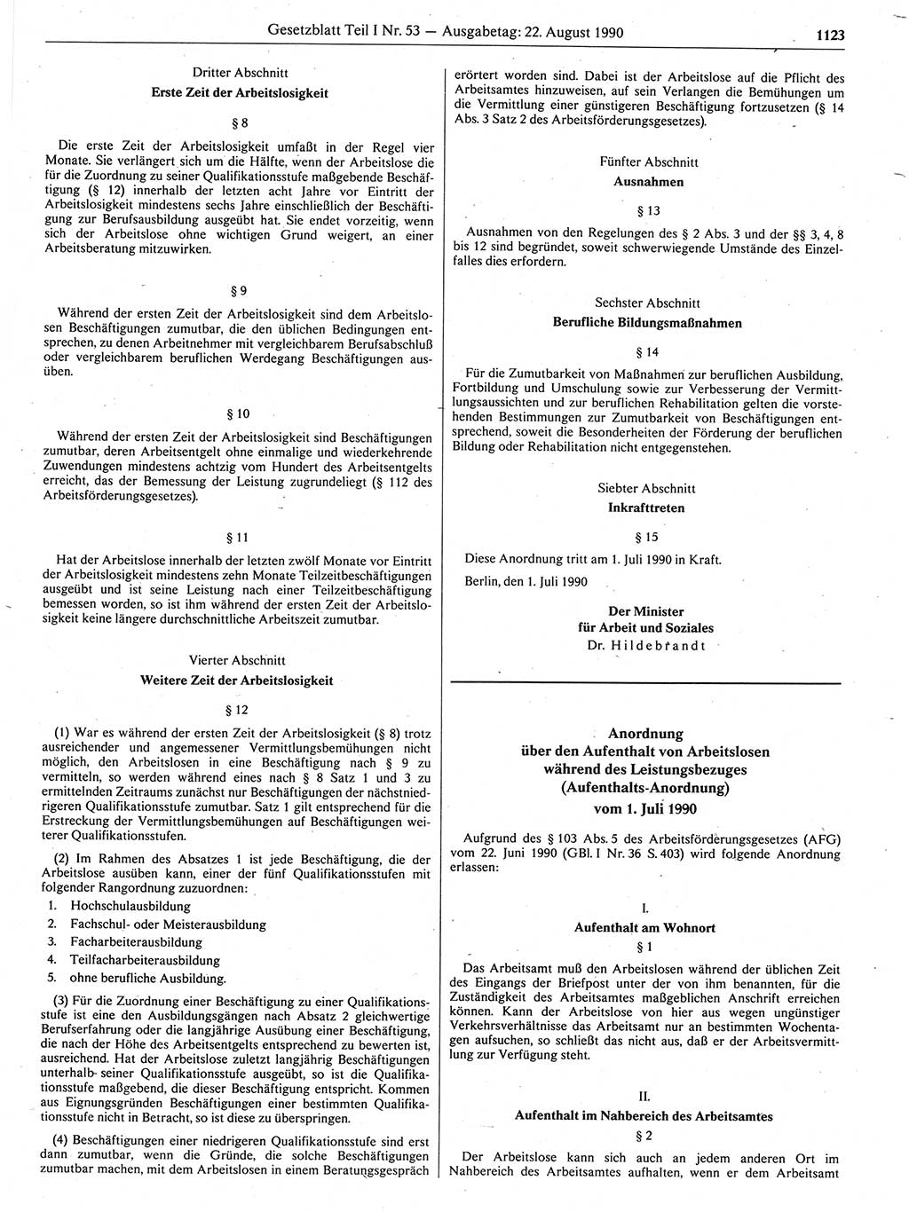 Gesetzblatt (GBl.) der Deutschen Demokratischen Republik (DDR) Teil Ⅰ 1990, Seite 1123 (GBl. DDR Ⅰ 1990, S. 1123)