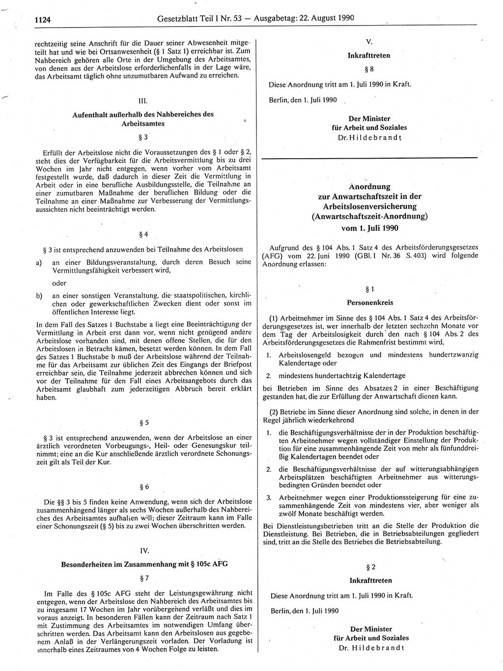 Gesetzblatt (GBl.) der Deutschen Demokratischen Republik (DDR) Teil Ⅰ 1990, Seite 1124 (GBl. DDR Ⅰ 1990, S. 1124)