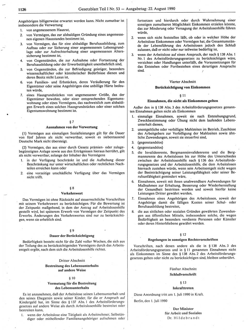 Gesetzblatt (GBl.) der Deutschen Demokratischen Republik (DDR) Teil Ⅰ 1990, Seite 1126 (GBl. DDR Ⅰ 1990, S. 1126)