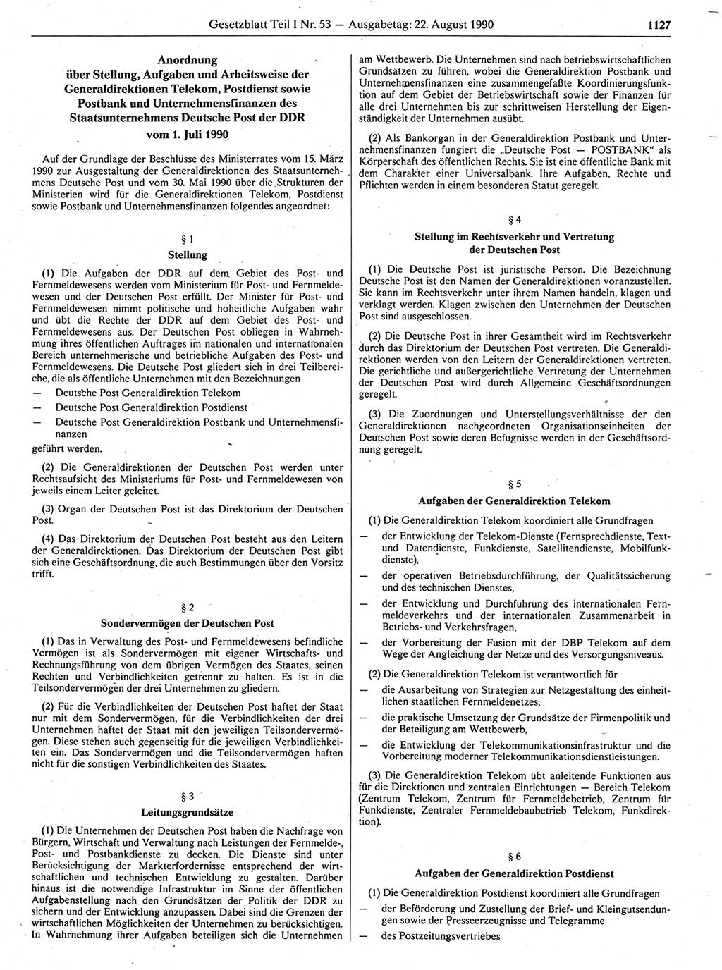Gesetzblatt (GBl.) der Deutschen Demokratischen Republik (DDR) Teil Ⅰ 1990, Seite 1127 (GBl. DDR Ⅰ 1990, S. 1127)
