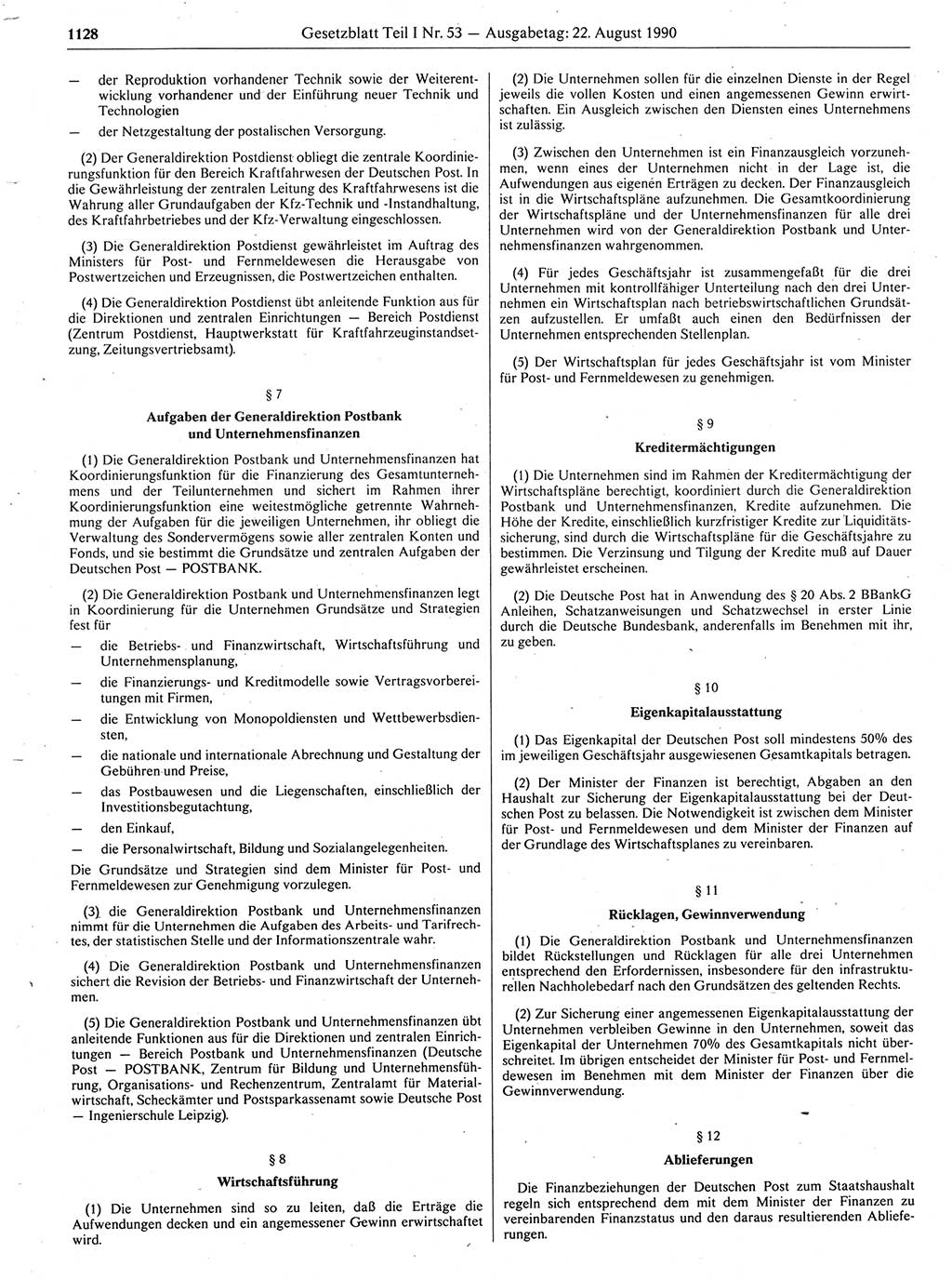 Gesetzblatt (GBl.) der Deutschen Demokratischen Republik (DDR) Teil Ⅰ 1990, Seite 1128 (GBl. DDR Ⅰ 1990, S. 1128)