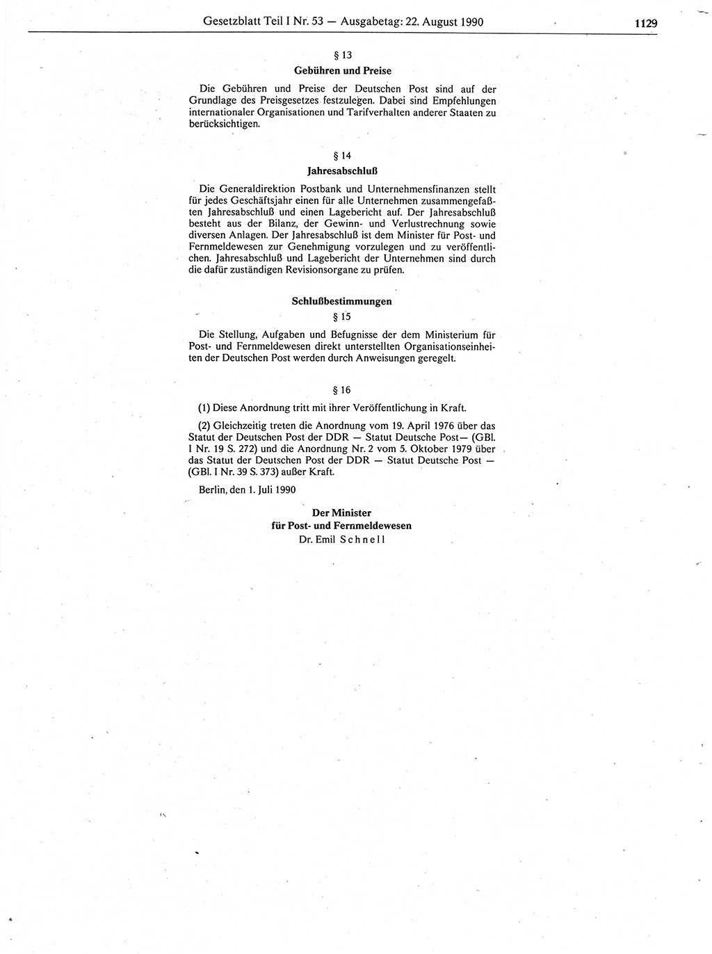 Gesetzblatt (GBl.) der Deutschen Demokratischen Republik (DDR) Teil Ⅰ 1990, Seite 1129 (GBl. DDR Ⅰ 1990, S. 1129)