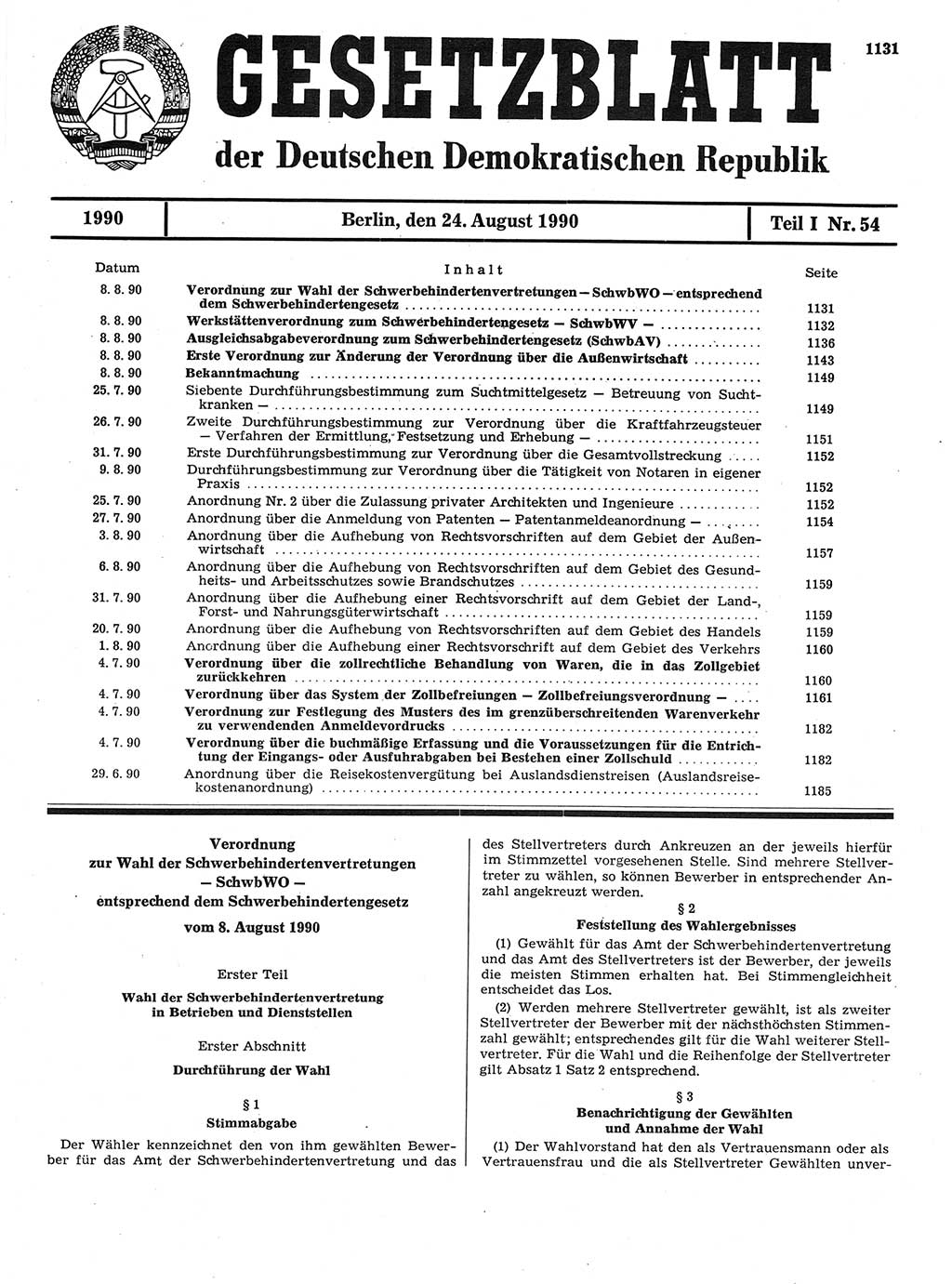 Gesetzblatt (GBl.) der Deutschen Demokratischen Republik (DDR) Teil Ⅰ 1990, Seite 1131 (GBl. DDR Ⅰ 1990, S. 1131)