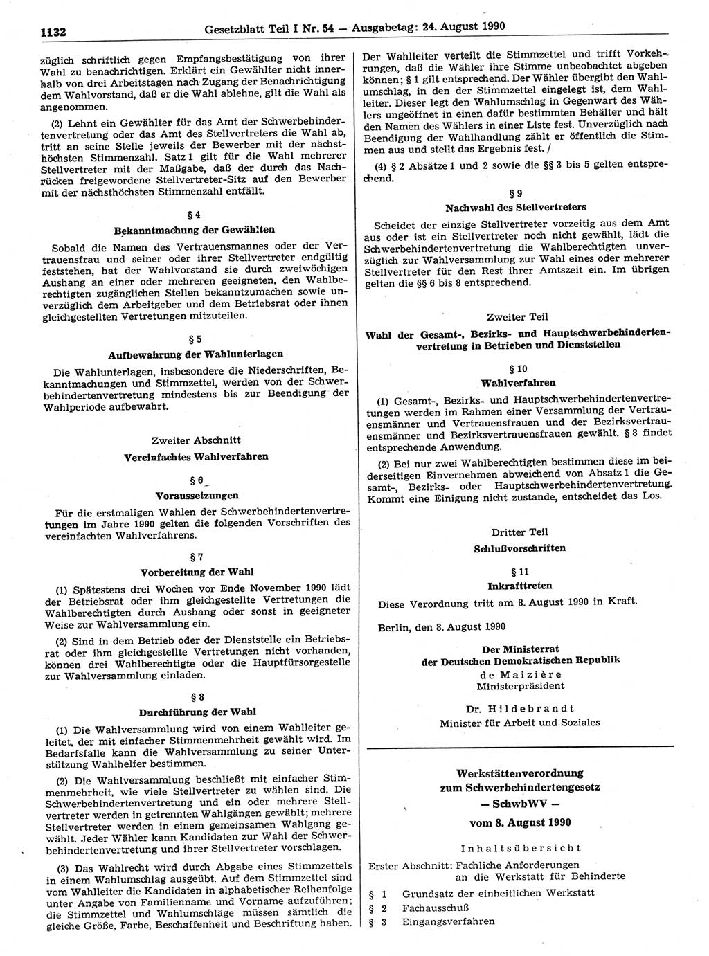 Gesetzblatt (GBl.) der Deutschen Demokratischen Republik (DDR) Teil Ⅰ 1990, Seite 1132 (GBl. DDR Ⅰ 1990, S. 1132)