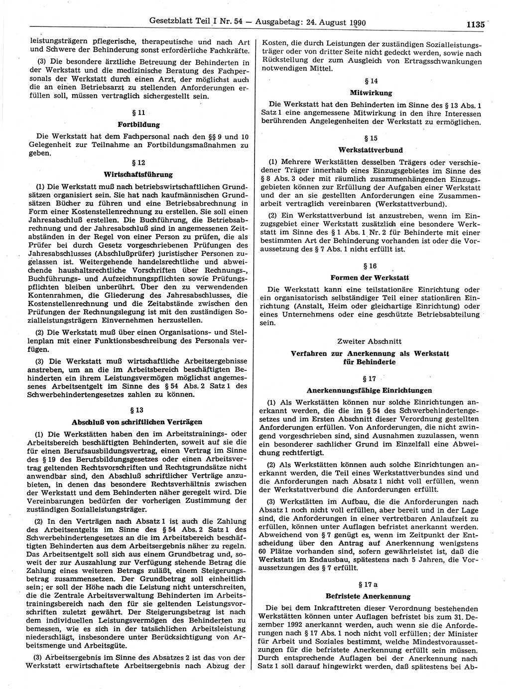 Gesetzblatt (GBl.) der Deutschen Demokratischen Republik (DDR) Teil Ⅰ 1990, Seite 1135 (GBl. DDR Ⅰ 1990, S. 1135)