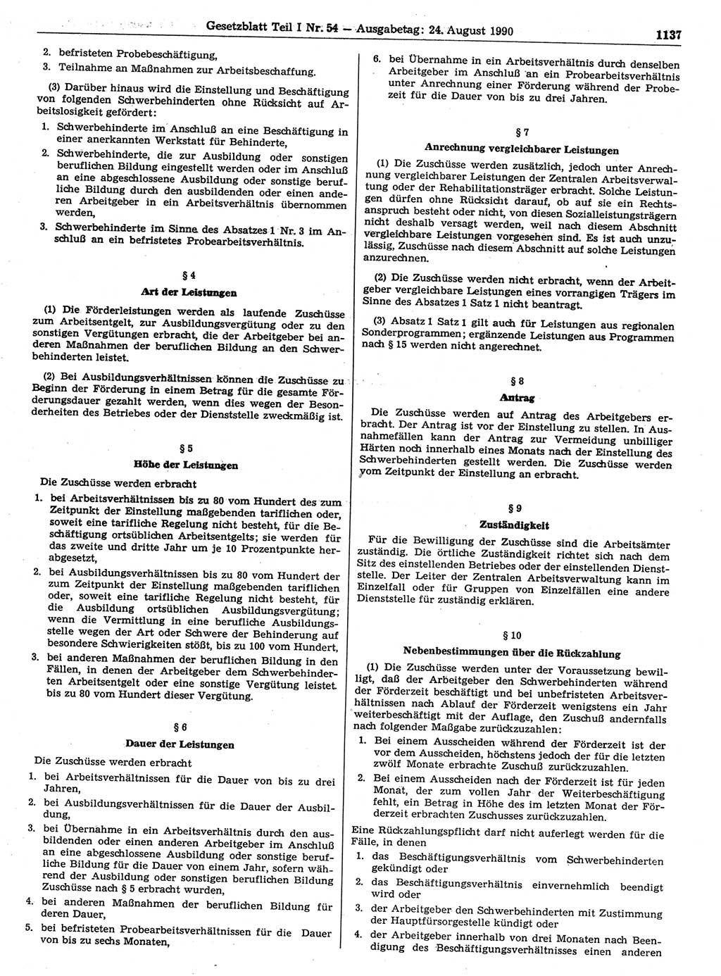 Gesetzblatt (GBl.) der Deutschen Demokratischen Republik (DDR) Teil Ⅰ 1990, Seite 1137 (GBl. DDR Ⅰ 1990, S. 1137)
