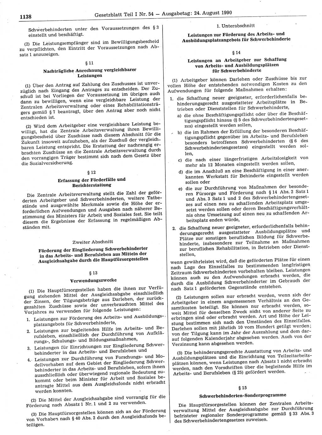 Gesetzblatt (GBl.) der Deutschen Demokratischen Republik (DDR) Teil Ⅰ 1990, Seite 1138 (GBl. DDR Ⅰ 1990, S. 1138)