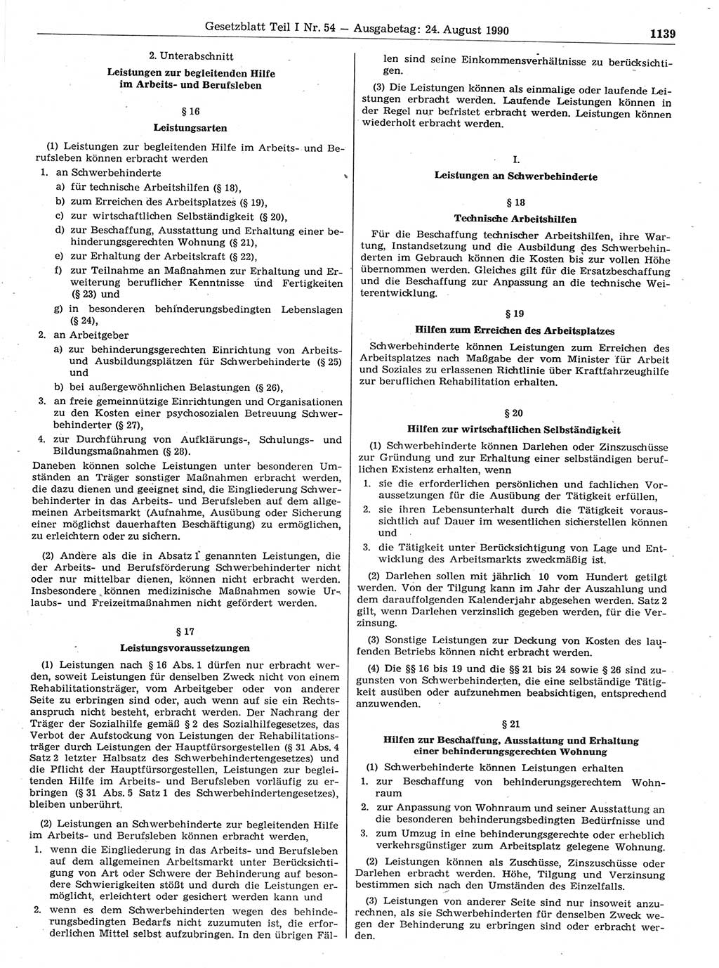Gesetzblatt (GBl.) der Deutschen Demokratischen Republik (DDR) Teil Ⅰ 1990, Seite 1139 (GBl. DDR Ⅰ 1990, S. 1139)