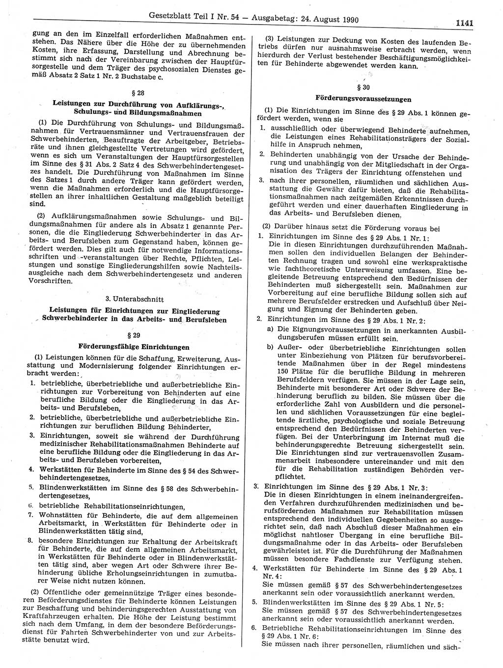 Gesetzblatt (GBl.) der Deutschen Demokratischen Republik (DDR) Teil Ⅰ 1990, Seite 1141 (GBl. DDR Ⅰ 1990, S. 1141)