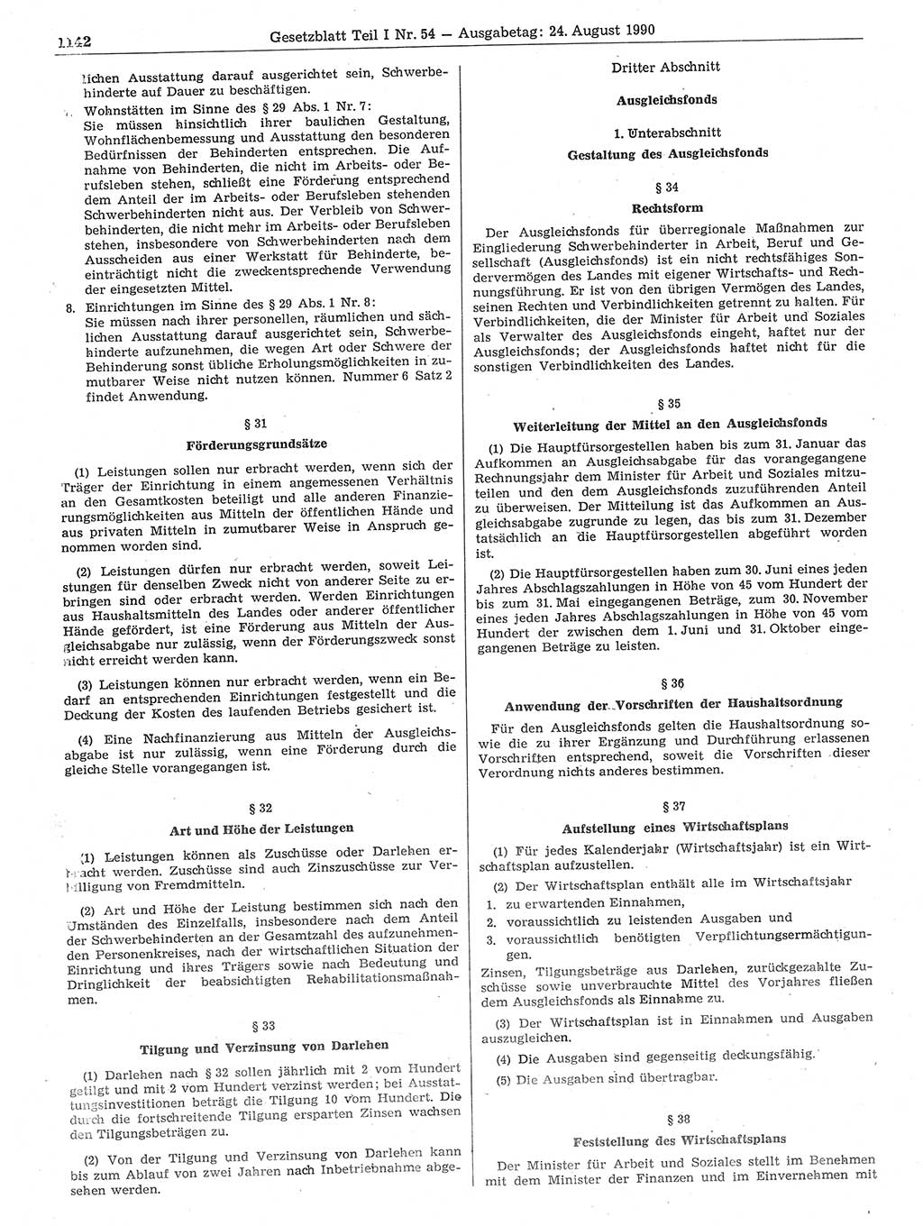 Gesetzblatt (GBl.) der Deutschen Demokratischen Republik (DDR) Teil Ⅰ 1990, Seite 1142 (GBl. DDR Ⅰ 1990, S. 1142)