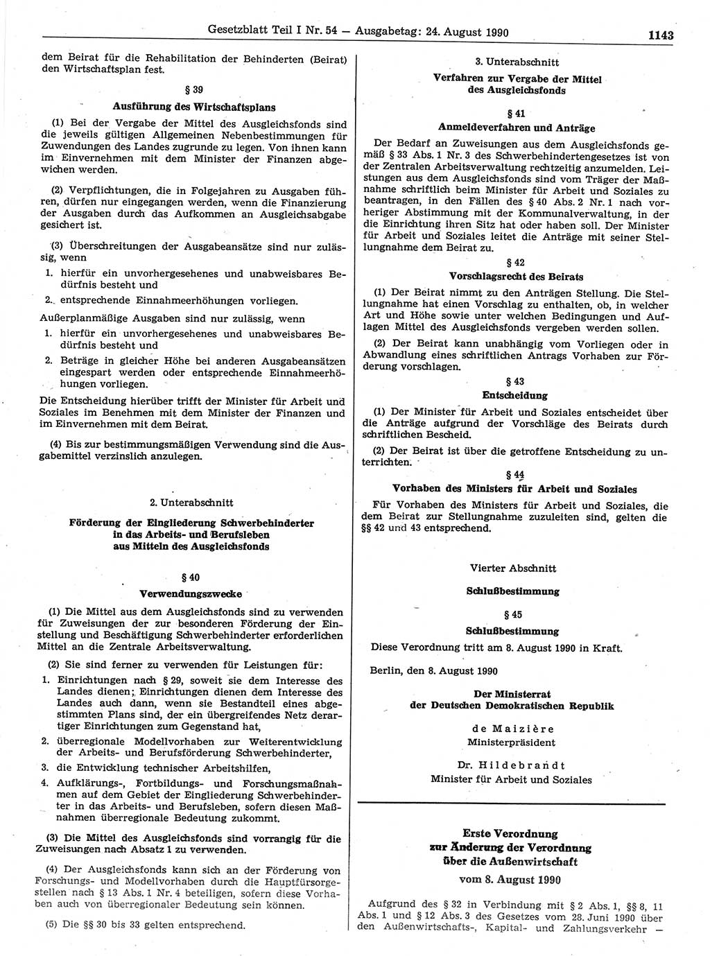 Gesetzblatt (GBl.) der Deutschen Demokratischen Republik (DDR) Teil Ⅰ 1990, Seite 1143 (GBl. DDR Ⅰ 1990, S. 1143)