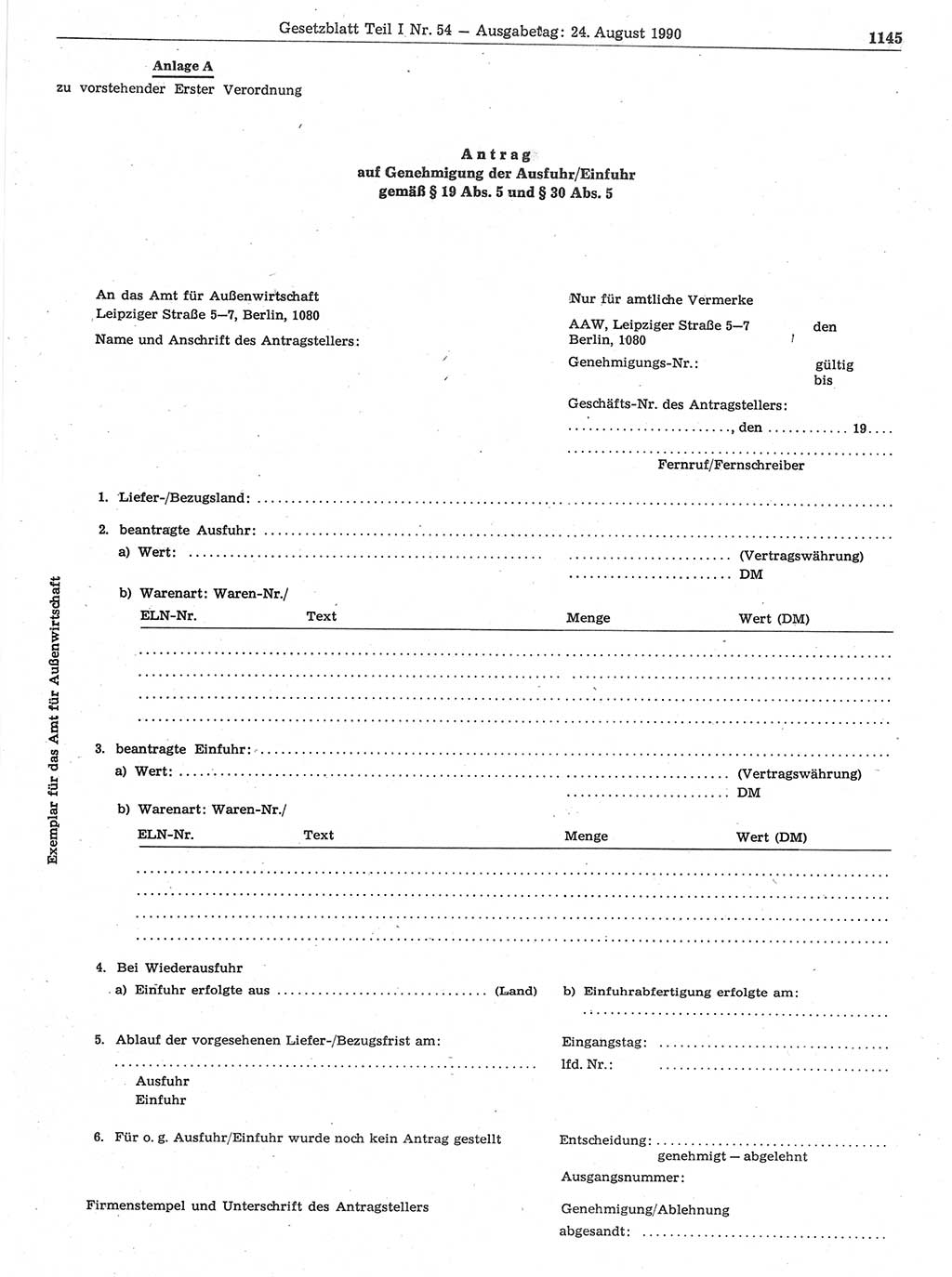Gesetzblatt (GBl.) der Deutschen Demokratischen Republik (DDR) Teil Ⅰ 1990, Seite 1145 (GBl. DDR Ⅰ 1990, S. 1145)