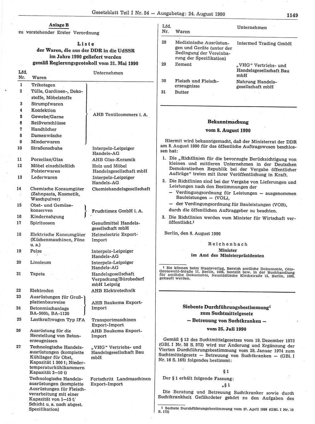 Gesetzblatt (GBl.) der Deutschen Demokratischen Republik (DDR) Teil Ⅰ 1990, Seite 1149 (GBl. DDR Ⅰ 1990, S. 1149)