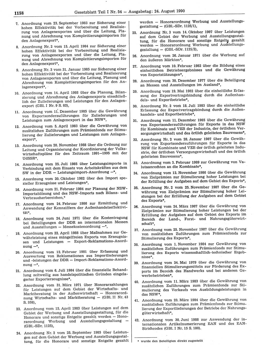 Gesetzblatt (GBl.) der Deutschen Demokratischen Republik (DDR) Teil Ⅰ 1990, Seite 1158 (GBl. DDR Ⅰ 1990, S. 1158)